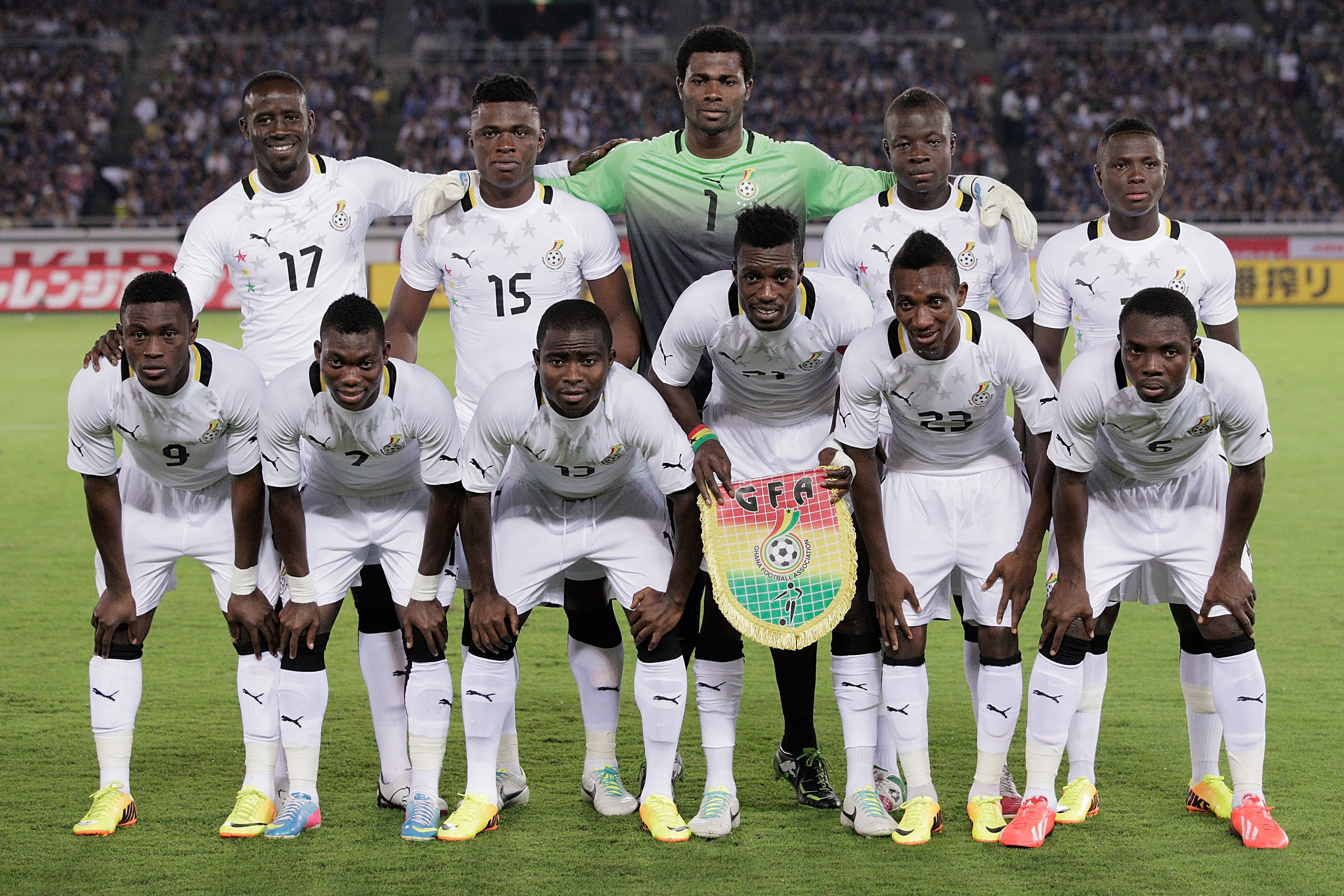 YOKOHAMA, JAPAN - SEPTEMBER 10:  Team Ghana poses for a photo before the international friendly match between Japan and Ghana at International Stadium Yokohama on September 10, 2013 in Yokohama, Japan.  (Photo by Adam Pretty/Getty Images)
