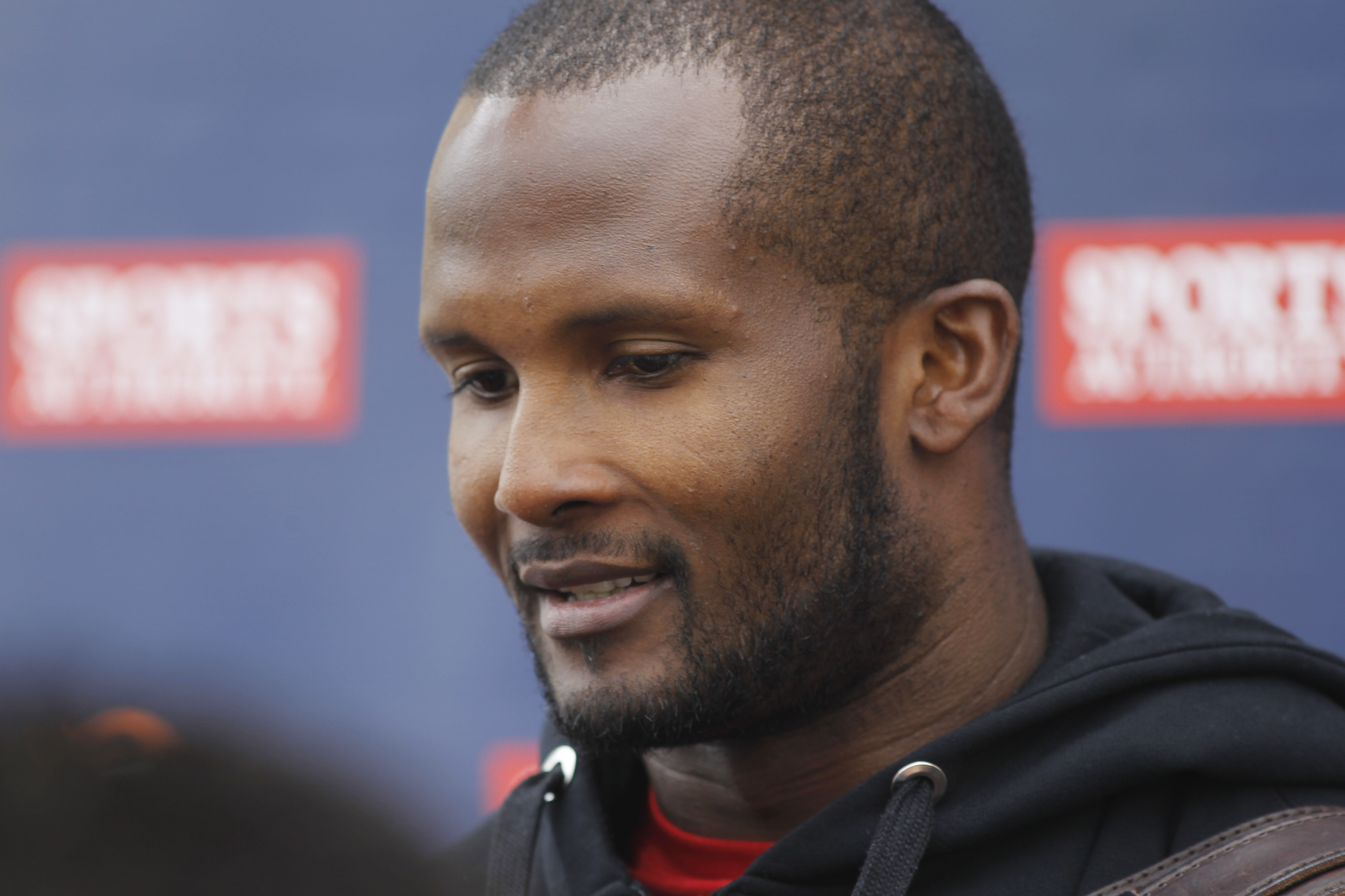 Denver Broncos cornerback Champ Bailey chats with reporters after taking part in an off-season training camp at the NFL football team's training headquarters in Englewood, Colo., on Monday, May 20, 2013. (AP Photo/David Zalubowski)