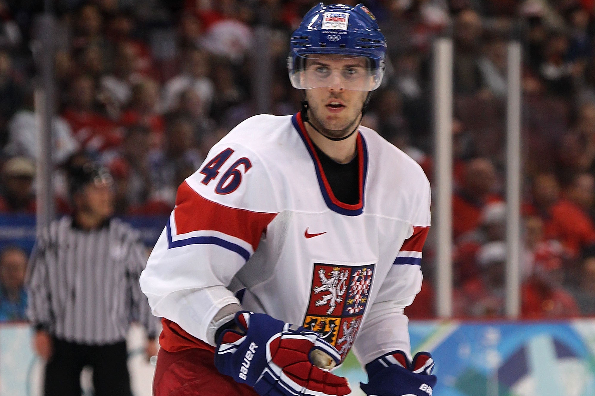 VANCOUVER, BC - FEBRUARY 17:  David Krejci of Czech Republic looks on against Slovakia during the ice hockey men's preliminary game on day 6 of the Vancouver 2010 Winter Olympics at Canada Hockey Place on February 17, 2010 in Vancouver, Canada.  (Photo by Bruce Bennett/Getty Images)