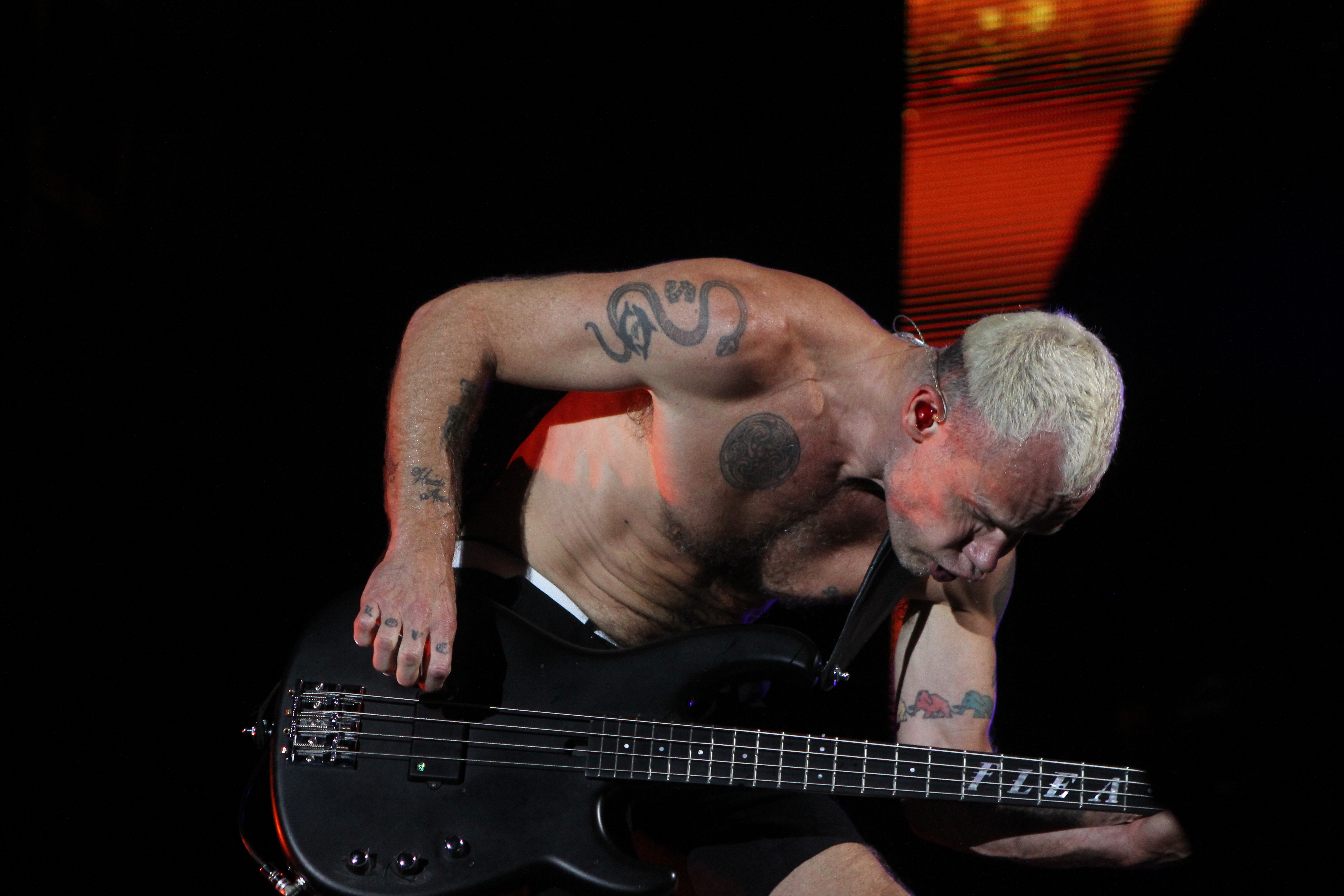 Flea of Red Hot Chili Peppers performing as part of Music Midtown 2013 at Piedmont Park on Saturday, September 21, 2013, in Atlanta. (Photo by Robb D. Cohen/Invision/AP)