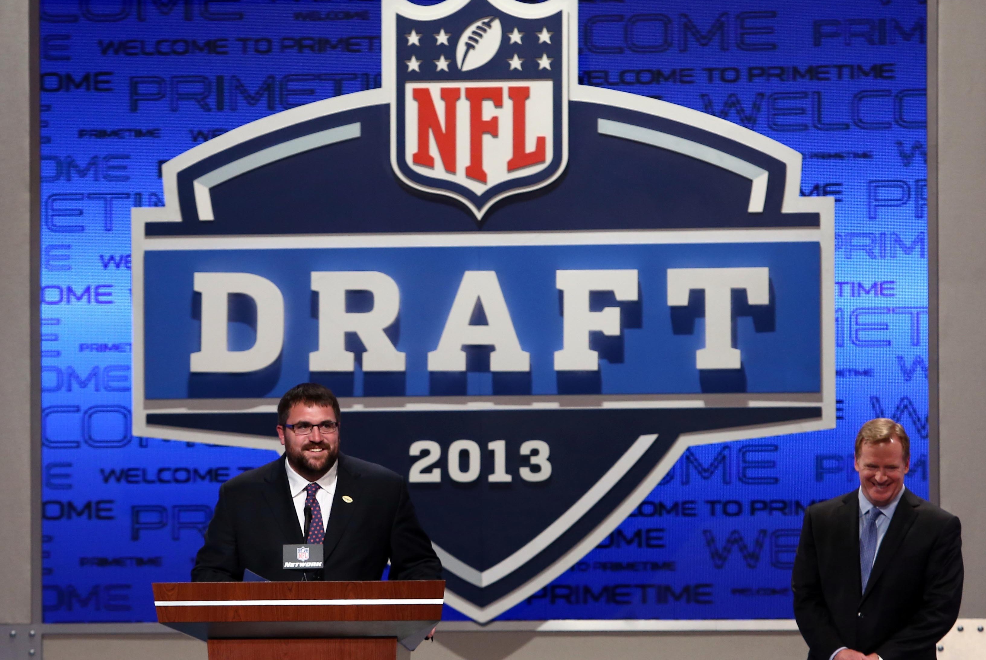 Apr 26, 2013; New York, NY, USA; NFL former player Rich Seubert announces the number forty-nine overall pick to the New York Giants during the 2013 NFL Draft at Radio City Music Hall. Mandatory Credit: Debby Wong-USA TODAY Sports
