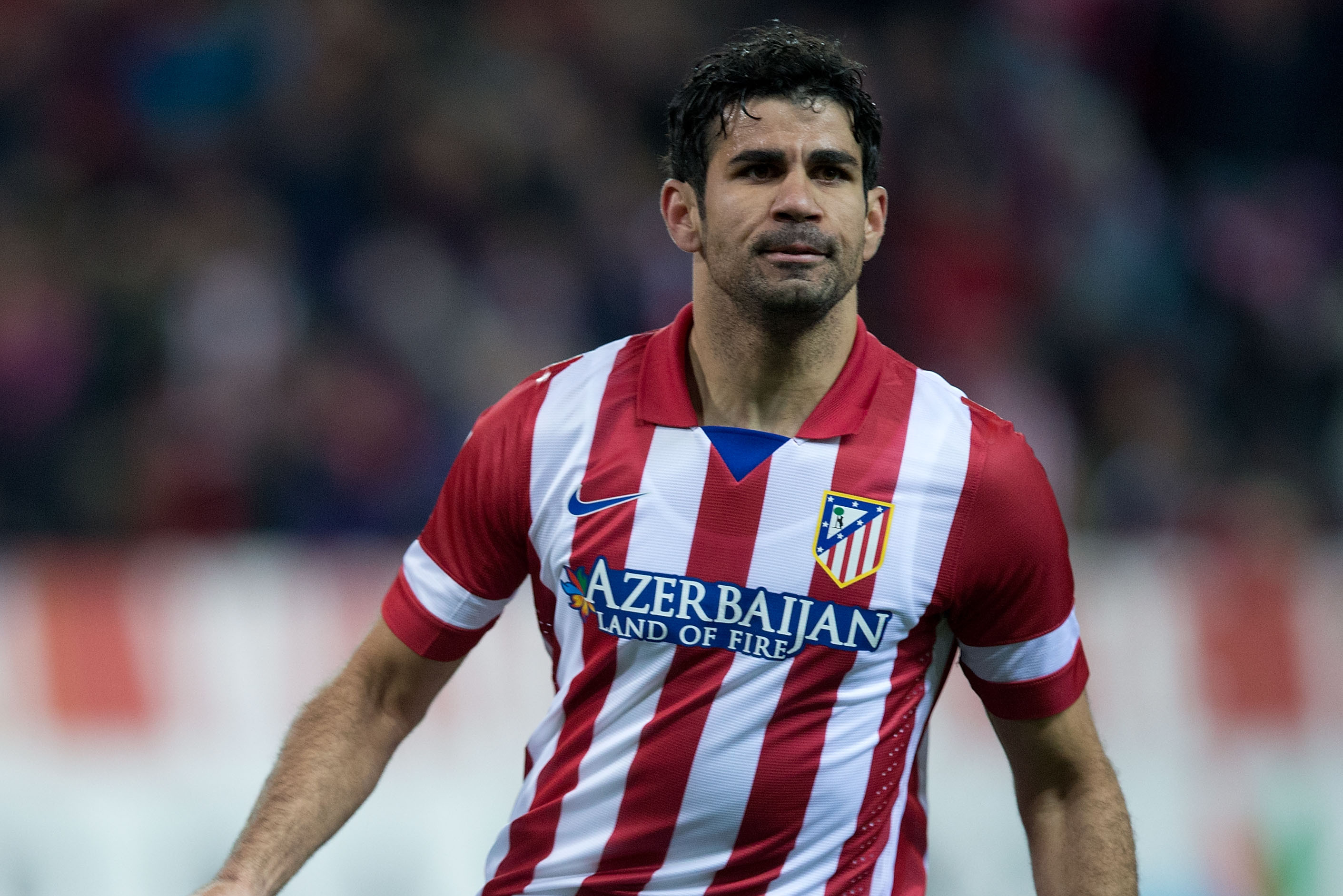 MADRID, SPAIN - FEBRUARY 02:  Diego Costa of Atletico de Madrid celebrates scoring their second goal during the La Liga match between Club Atletico de Madrid and Real Sociedad de Futbol at Vicente Calderon Stadium on February 2, 2014 in Madrid, Spain.  (Photo by Gonzalo Arroyo Moreno/Getty Images)