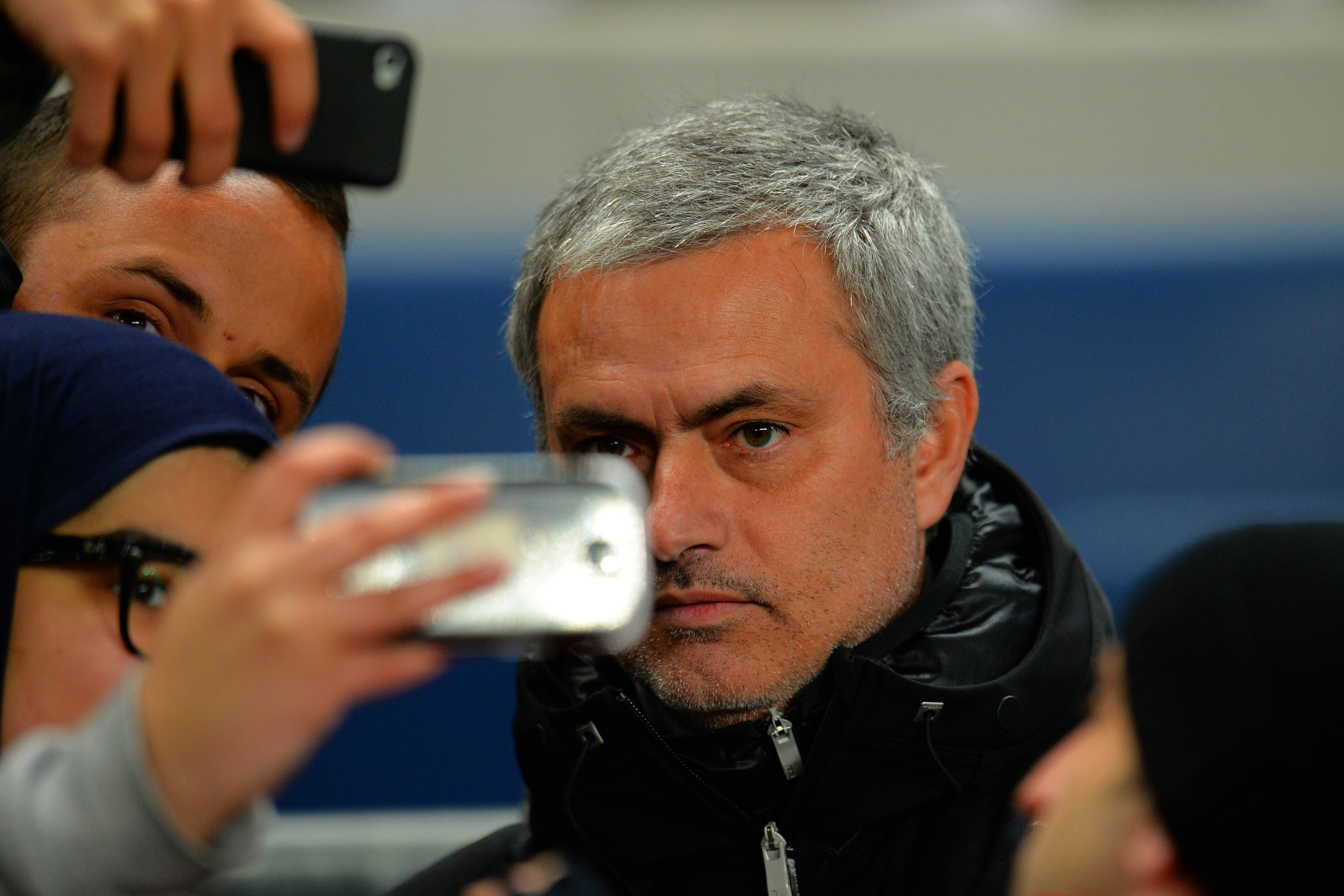 MANCHESTER, ENGLAND - FEBRUARY 03:  Jose Mourinho manager of Chelsea poses for a photograph with fans during the Barclays Premier League match between Manchester City and Chelsea at Etihad Stadium on February 3, 2014 in Manchester, England.  (Photo by Shaun Botterill/Getty Images)