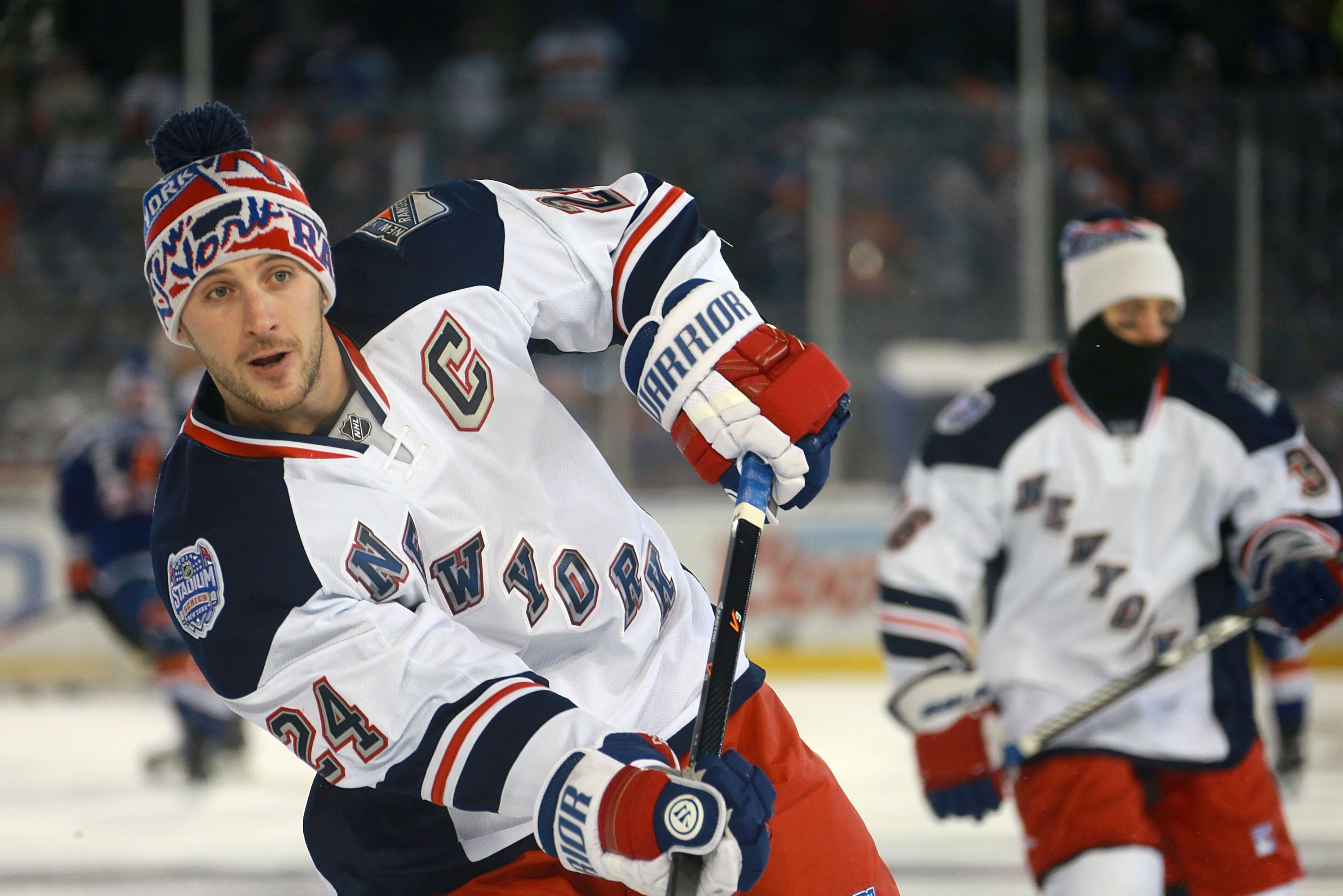 NEW YORK, NY - JANUARY 29:  (EDITORIAL USE ONLY)  Ryan Callahan #24 of the New York Rangers skates during warm-up prior to the 2014 Coors Light NHL Stadium Series at Yankee Stadium on January 29, 2014 in the Bronx borough of New York City.  (Photo by Dave Sandford/NHLI via Getty Images)