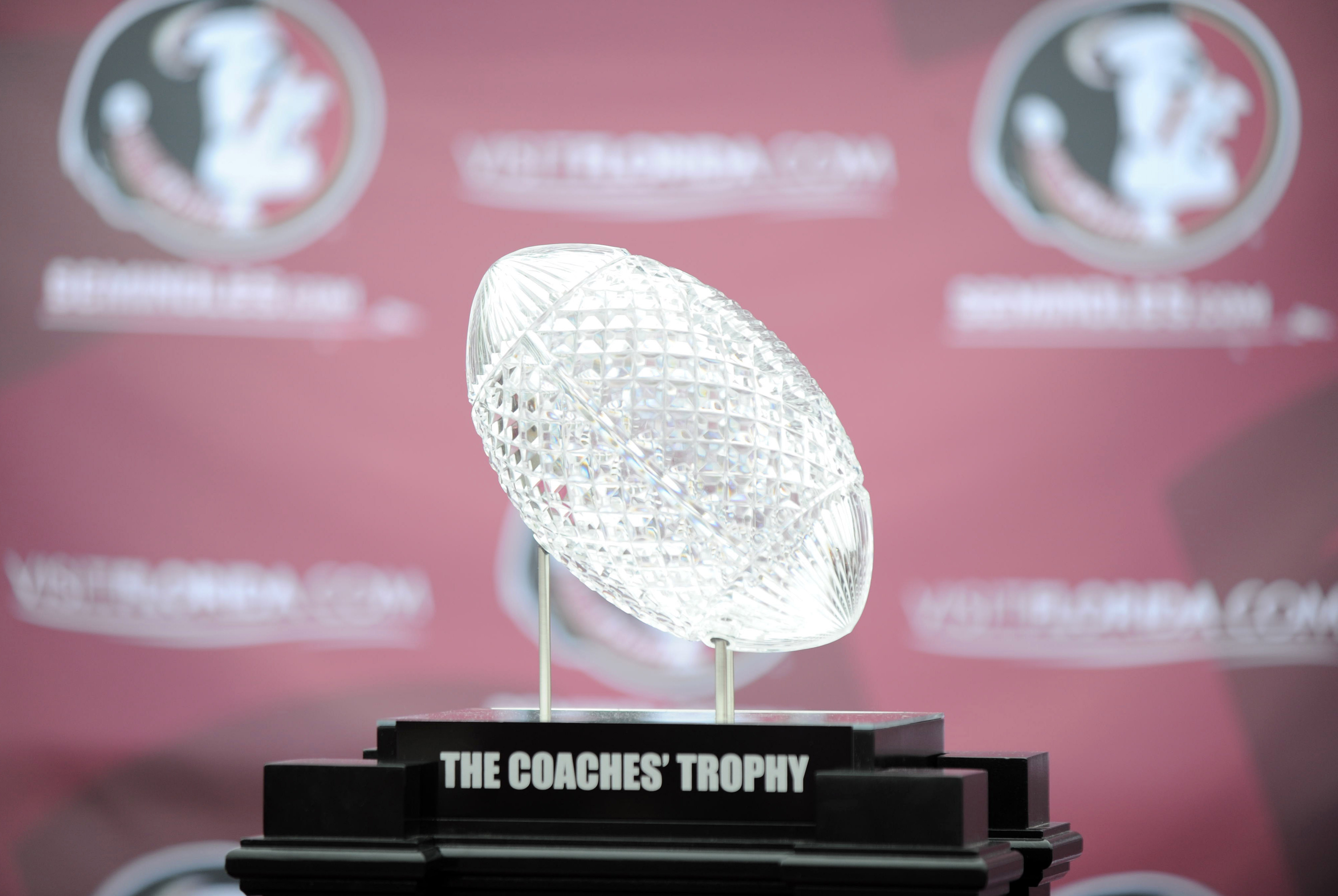 Feb 1, 2014; Tallahassee, FL, USA; The BCS Coaches' trophy on display during the National Championship Celebration for the Florida State Semioles at Doak Campbell Stadium. Mandatory Credit: Melina Vastola-USA TODAY Sports