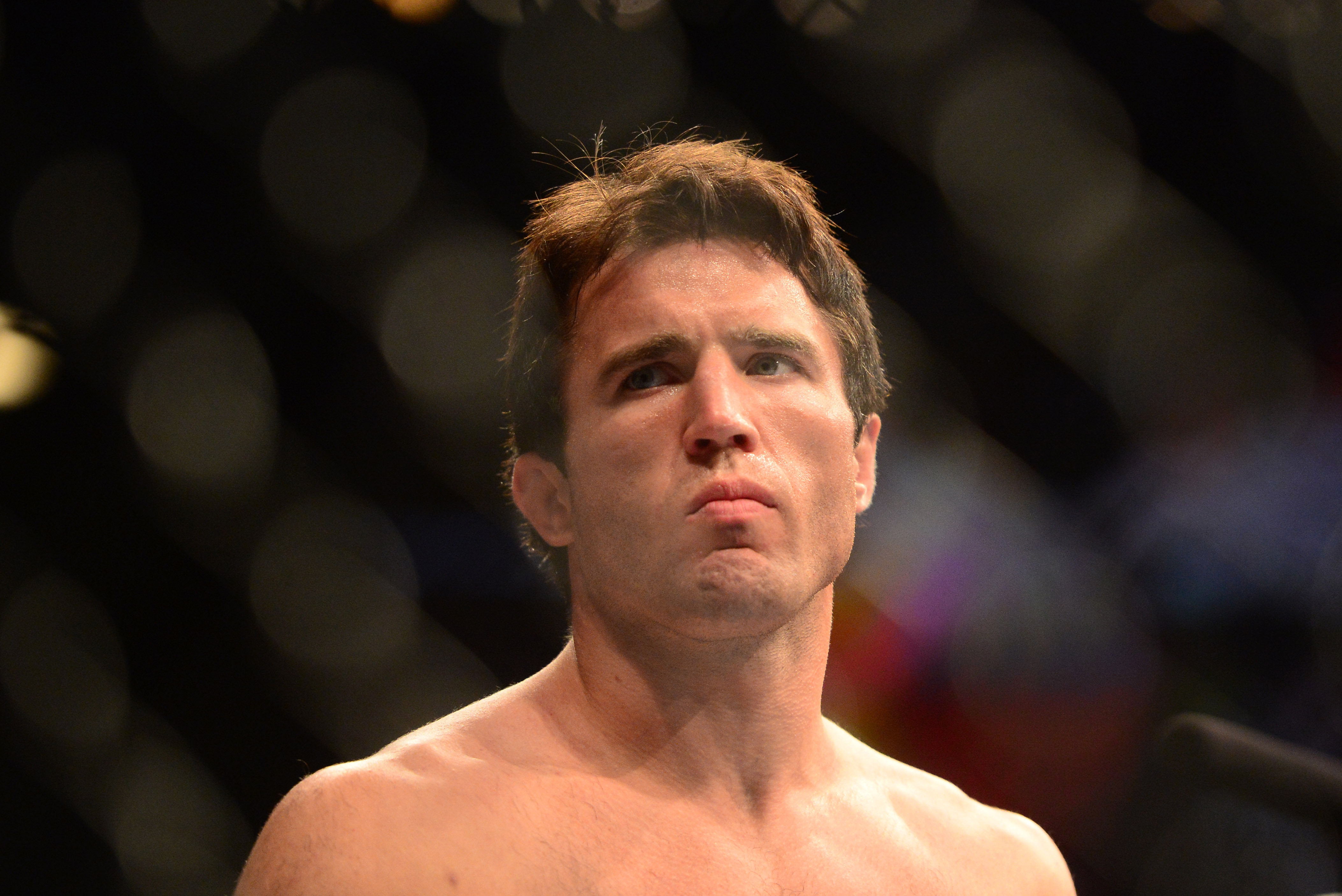 Jul. 7, 2012; Las Vegas, NV, USA; UFC fighter Chael Sonnen in the ring prior to his fight against Anderson Silva (not pictured) during a middleweight bout in UFC 148 at the MGM Grand Garden Arena. Mandatory Credit: Mark J. Rebilas-USA TODAY Sports