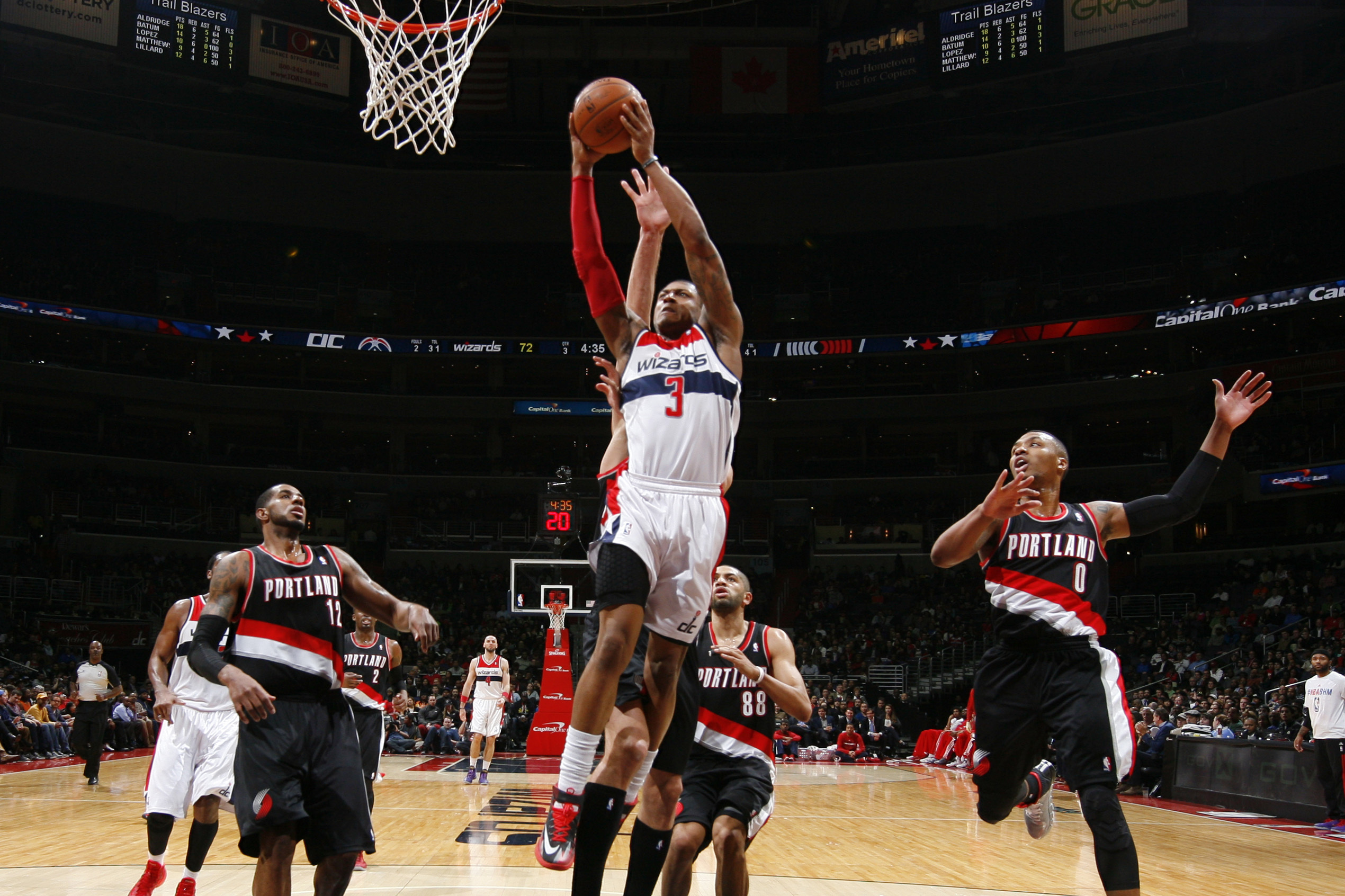 WASHINGTON, DC - FEBRUARY 3: Bradley Beal #3 of the Washington Wizards shoots against the Portland Trail Blazers during the game at the Verizon Center on February 3, 2014 in Washington, DC. NOTE TO USER: User expressly acknowledges and agrees that, by downloading and or using this photograph, User is consenting to the terms and conditions of the Getty Images License Agreement. Mandatory Copyright Notice: Copyright 2014 NBAE (Photo by Ned Dishman/NBAE via Getty Images)