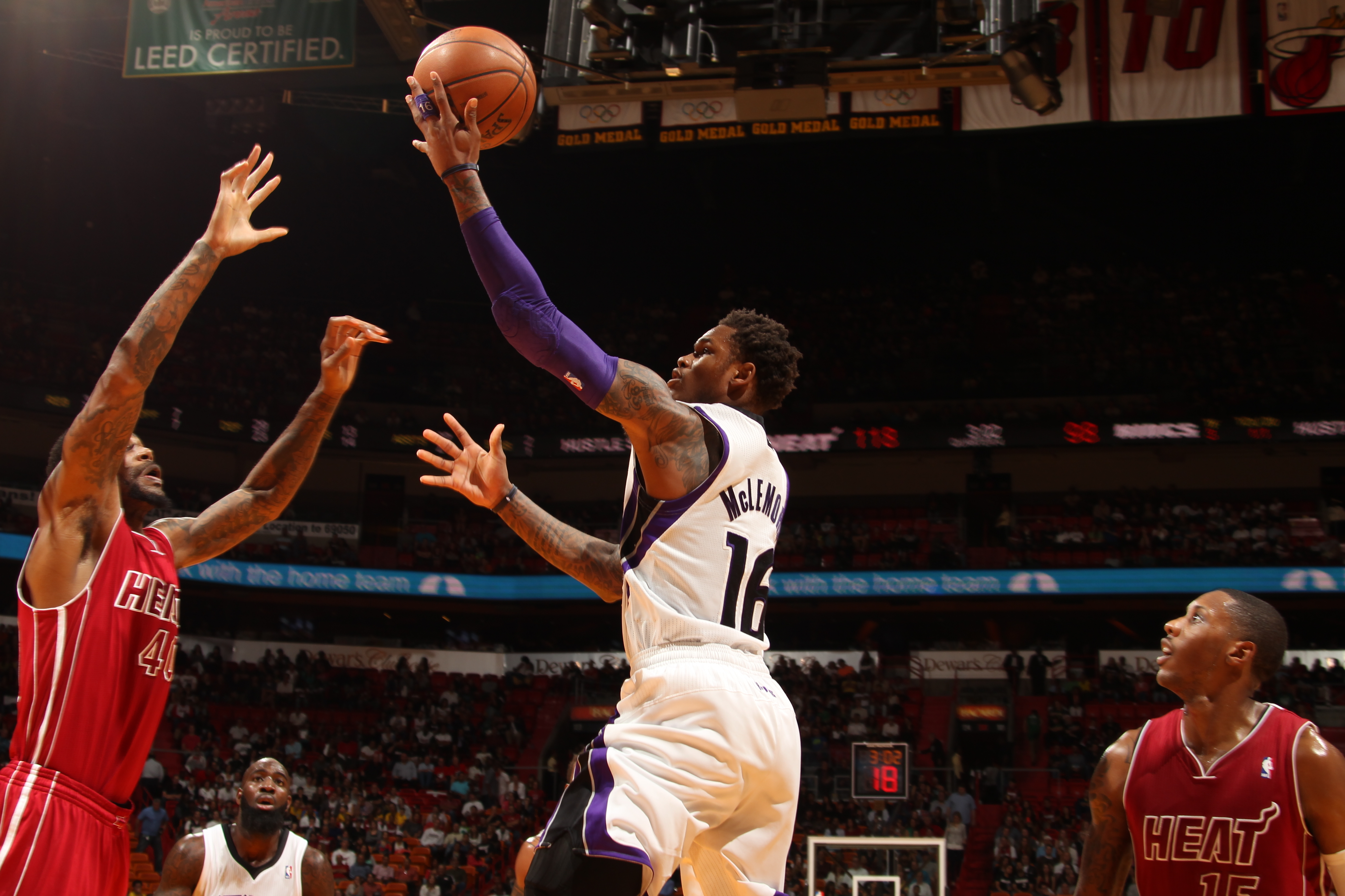MIAMI, FL - DECEMBER 20: Ben McLemore #16 of the Sacramento Kings shoots against the Miami Heat on December 20, 2013 at American Airlines Arena in Miami, Florida. NOTE TO USER: User expressly acknowledges and agrees that, by downloading and/or using this photograph, user is consenting to the terms and conditions of the Getty Images License Agreement. Mandatory copyright notice: Copyright NBAE 2013 (Photo by Issac Baldizon/NBAE via Getty Images)