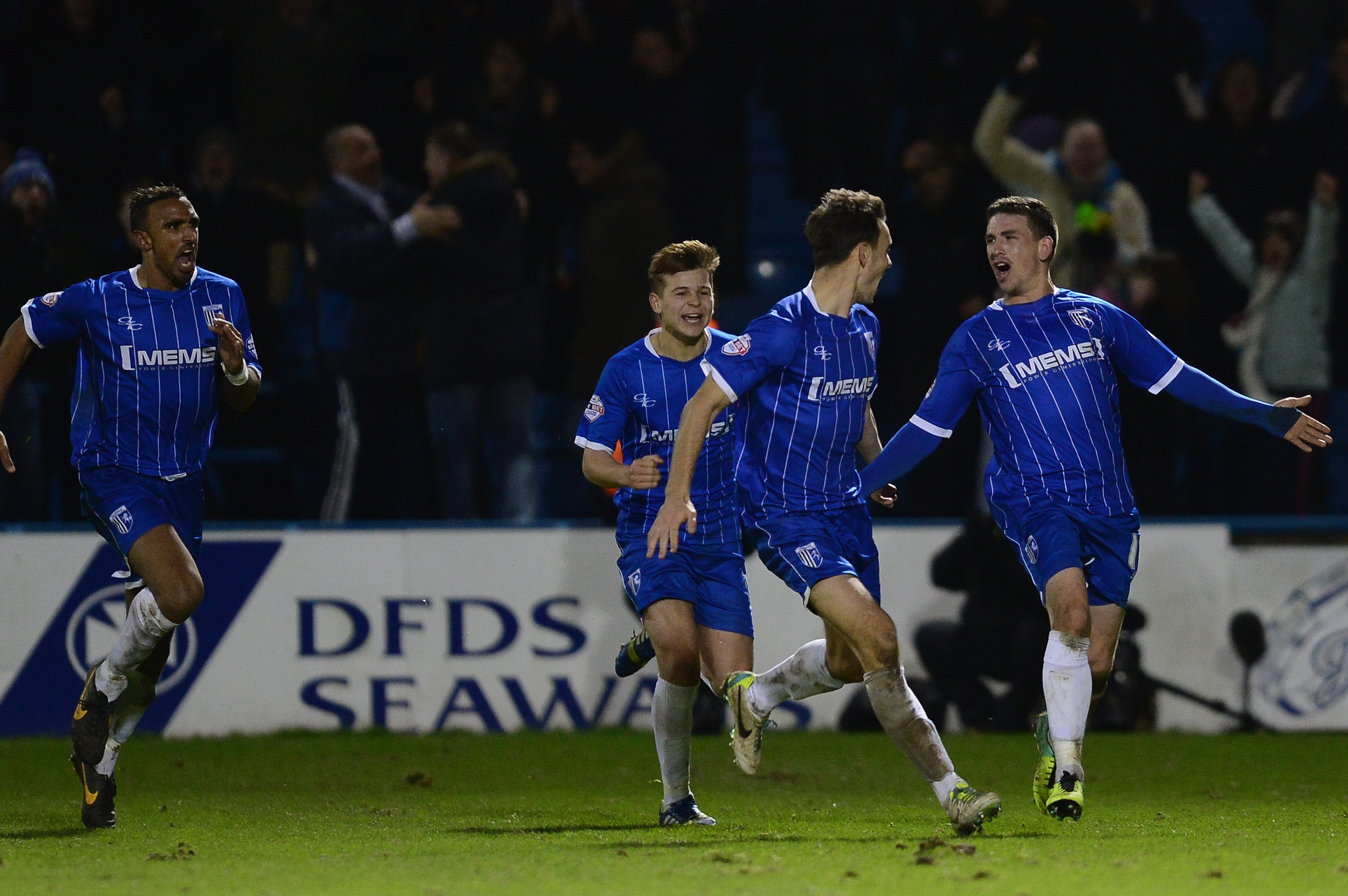 GILLINGHAM, UNITED KINGDOM - JANUARY 03:  Cody McDonald of Gillingham celebrates his goal during the Sky Bet League One match between Gillingham and Wolverhampton Wanderers at Priestfield Stadium on January 3, 2014 in Gillingham, United Kingdom.  (Photo by Jamie McDonald/Getty Images)