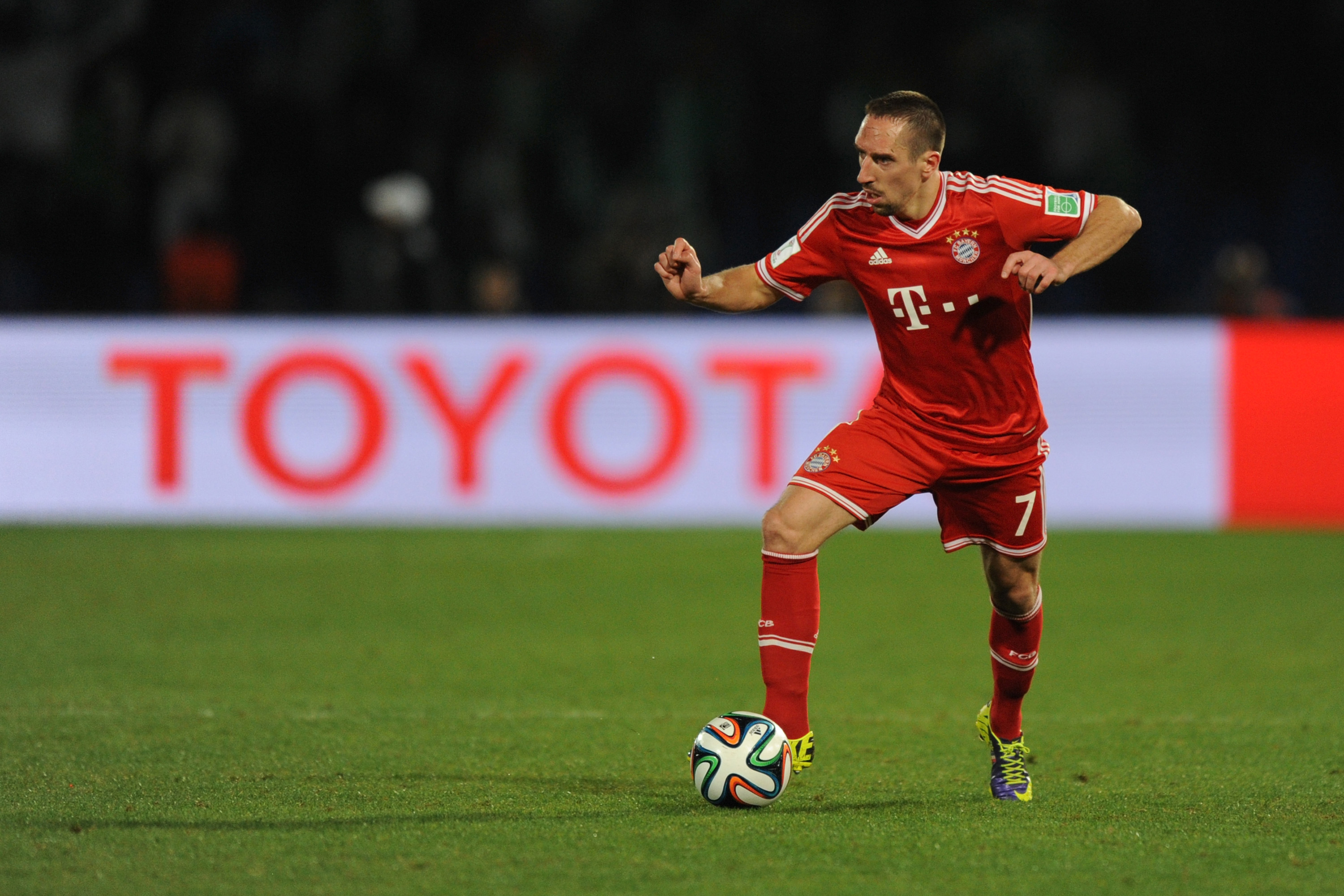 MARRAKECH, MOROCCO - DECEMBER 21:  Franck Ribery of FC Bayern Munchen in action during the FIFA Club World Cup Final match between FC Bayern Munchen and Raja Casablanca at Marrakech Stadium on December 21, 2013 in Marrakech, Morocco.  (Photo by Steve Bardens/Getty Images for Toyota)