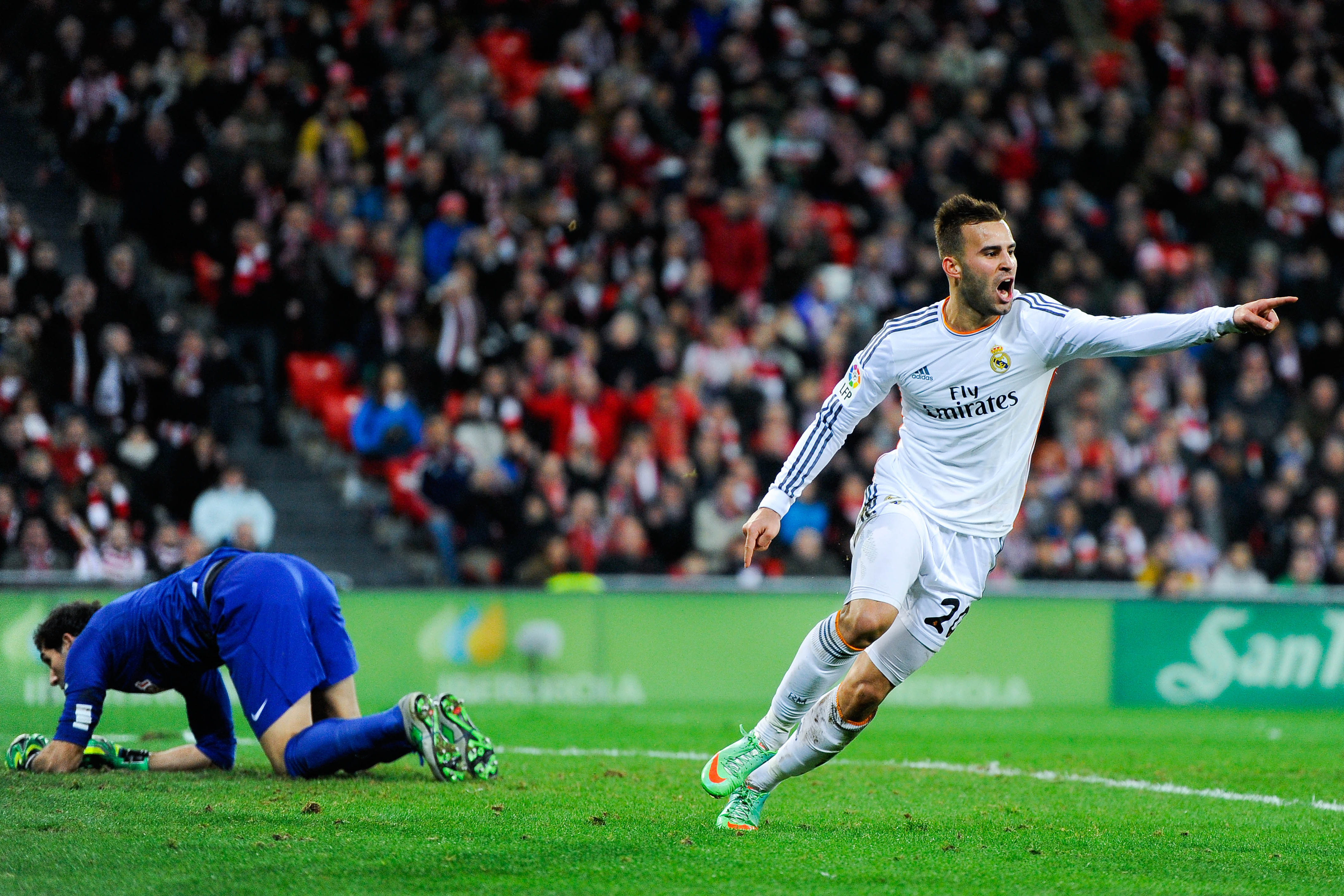 BILBAO, SPAIN - FEBRUARY 02:  Jese Rodriguez of Real Madrid CF celebrates after scoring the opening goal during the La Liga match between Athletic Club and Real Madrid CF at San Mames Stadium on February 2, 2014 in Bilbao, Spain.  (Photo by David Ramos/Getty Images)