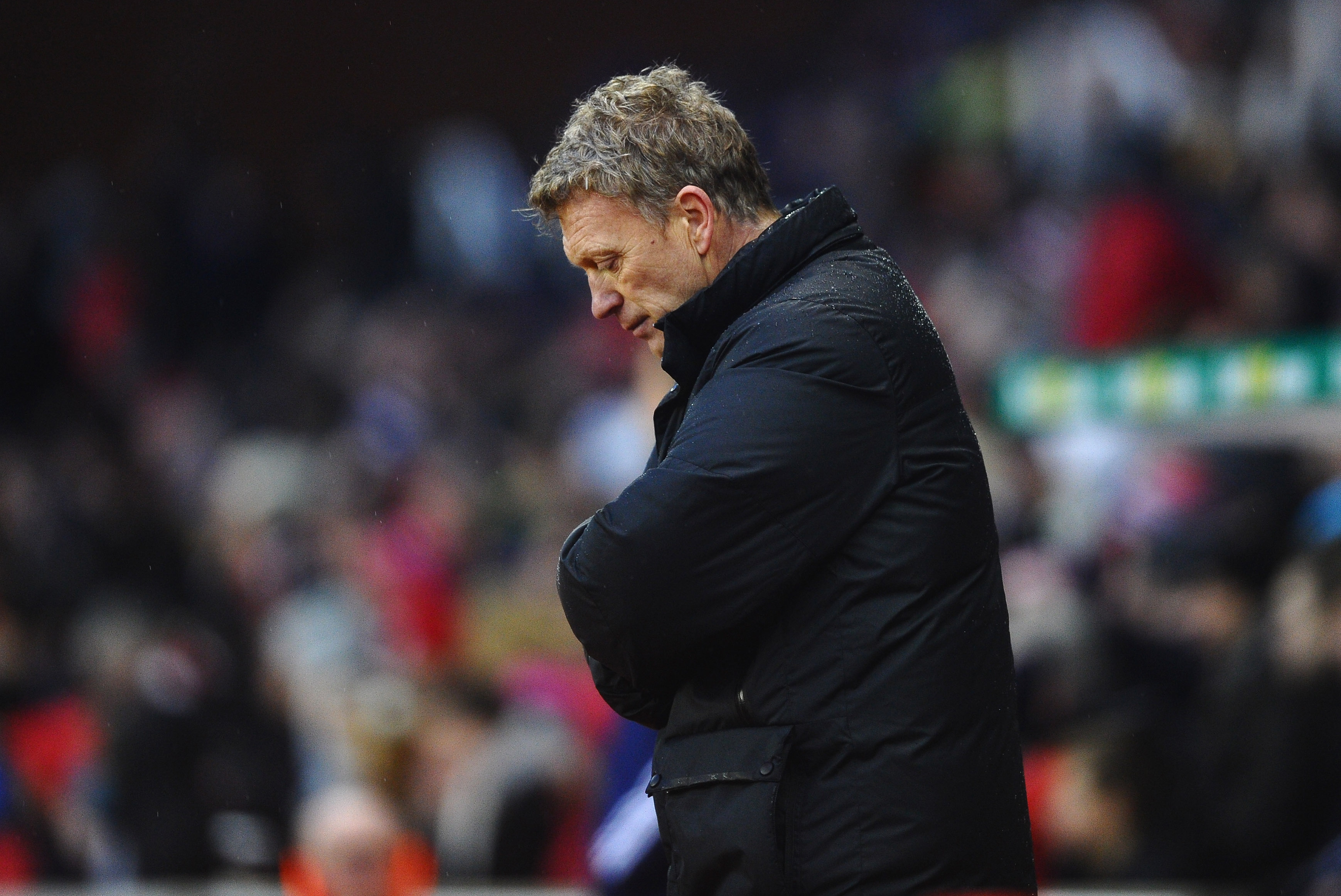 STOKE ON TRENT, ENGLAND - FEBRUARY 01:  David Moyes of Manchester United shows his dissapointment as his side lose the Barclays premier League match between Stoke City and Manchester United at Britannia Stadium on February 1, 2014 in Stoke on Trent, England.  (Photo by Laurence Griffiths/Getty Images)