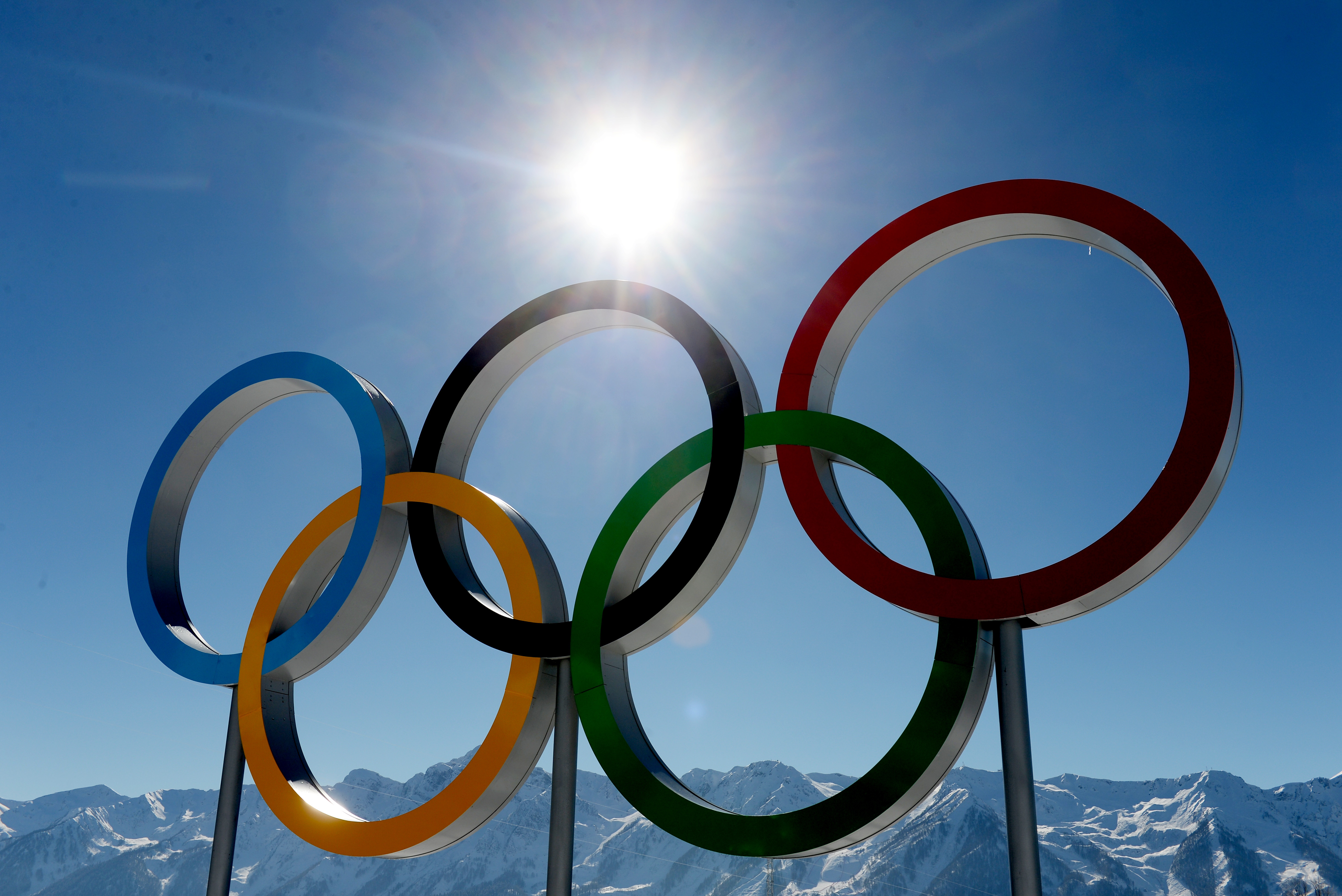 SOCHI, RUSSIA - FEBRUARY 05:  The Olympic rings on display during training ahead of the Sochi 2014 Winter Olympics at the Laura Cross-Country Ski and Biathlon Center on February 5, 2014 in Sochi, Russia.  (Photo by Harry How/Getty Images)