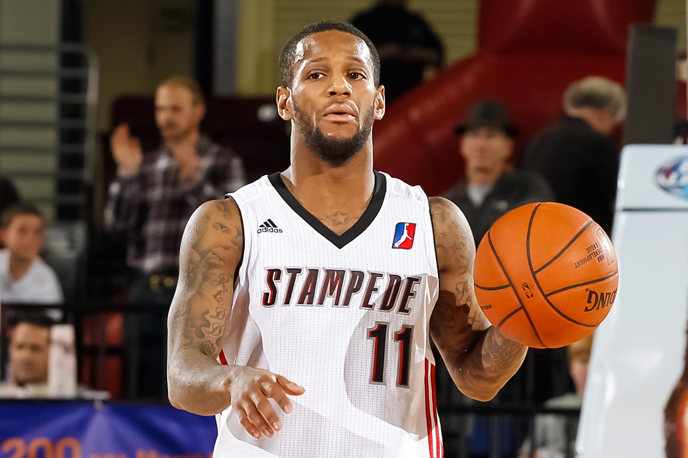 BOISE, ID - NOVEMBER 22:  Pierre Jackson #11 of the Idaho Stampede dribbles the ball during an NBA D-League game against the Bakersfield Jam on November 22, 2013 at CenturyLink Arena in Boise, Idaho. NOTE TO USER: User expressly acknowledges and agrees that, by downloading and/or using this Photograph, user is consenting to the terms and conditions of the Getty Images License Agreement. Mandatory Copyright Notice: Copyright 2013 NBAE (Photo by Otto Kitsinger/NBAE via Getty Images)