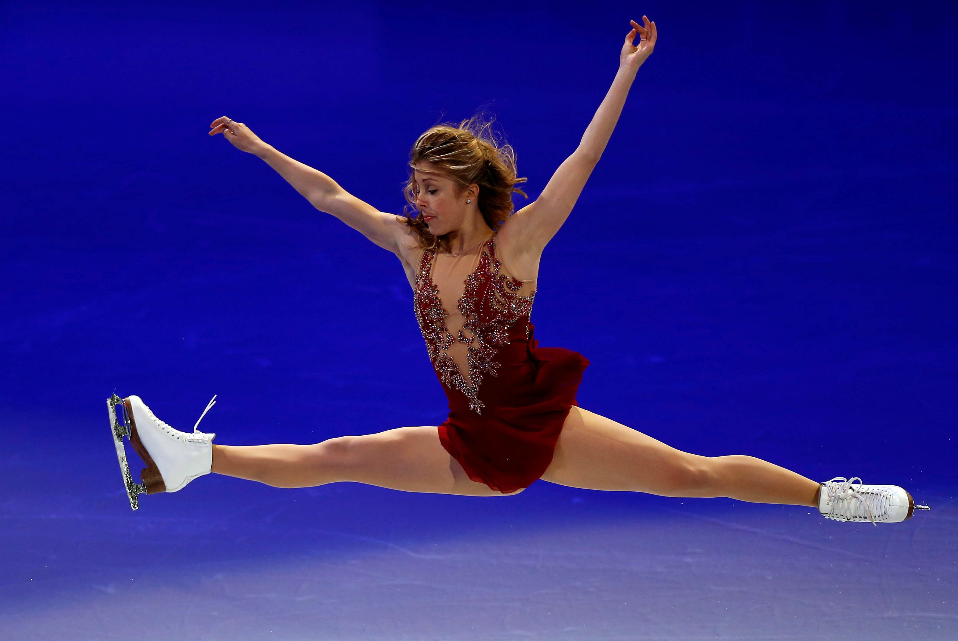 Jan 12, 2014; Boston, MA, USA; Ashley Wagner skates during the skating spectacular exhibition event in the U.S. Figure Skating Championships at TD Garden. Mandatory Credit: Greg M. Cooper-USA TODAY Sports