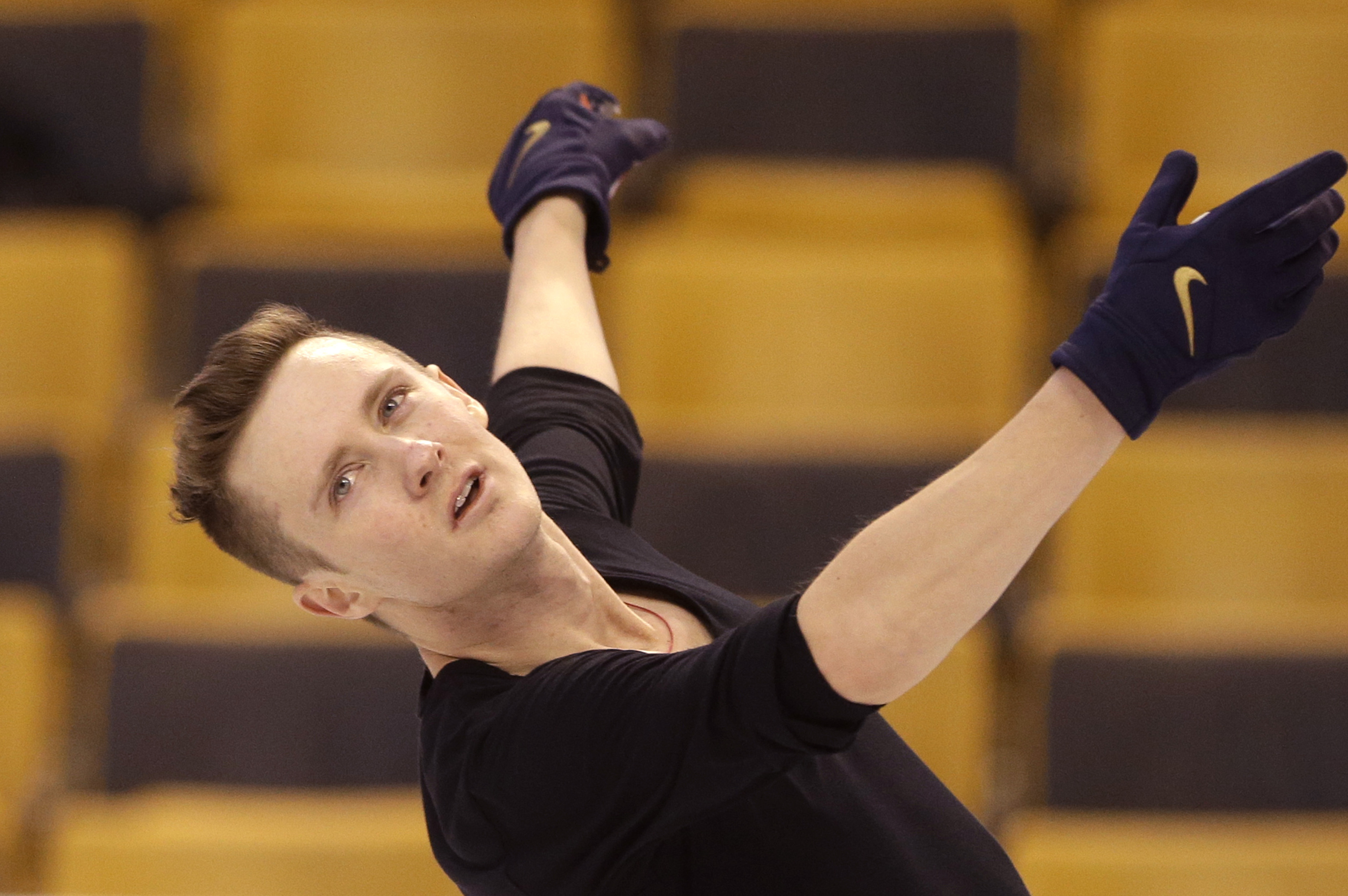 Jeremy Abbott skates during practice at the U.S. Figure Skating Championships Wednesday, Jan. 8, 2014 in Boston. (AP Photo/Steven Senne)