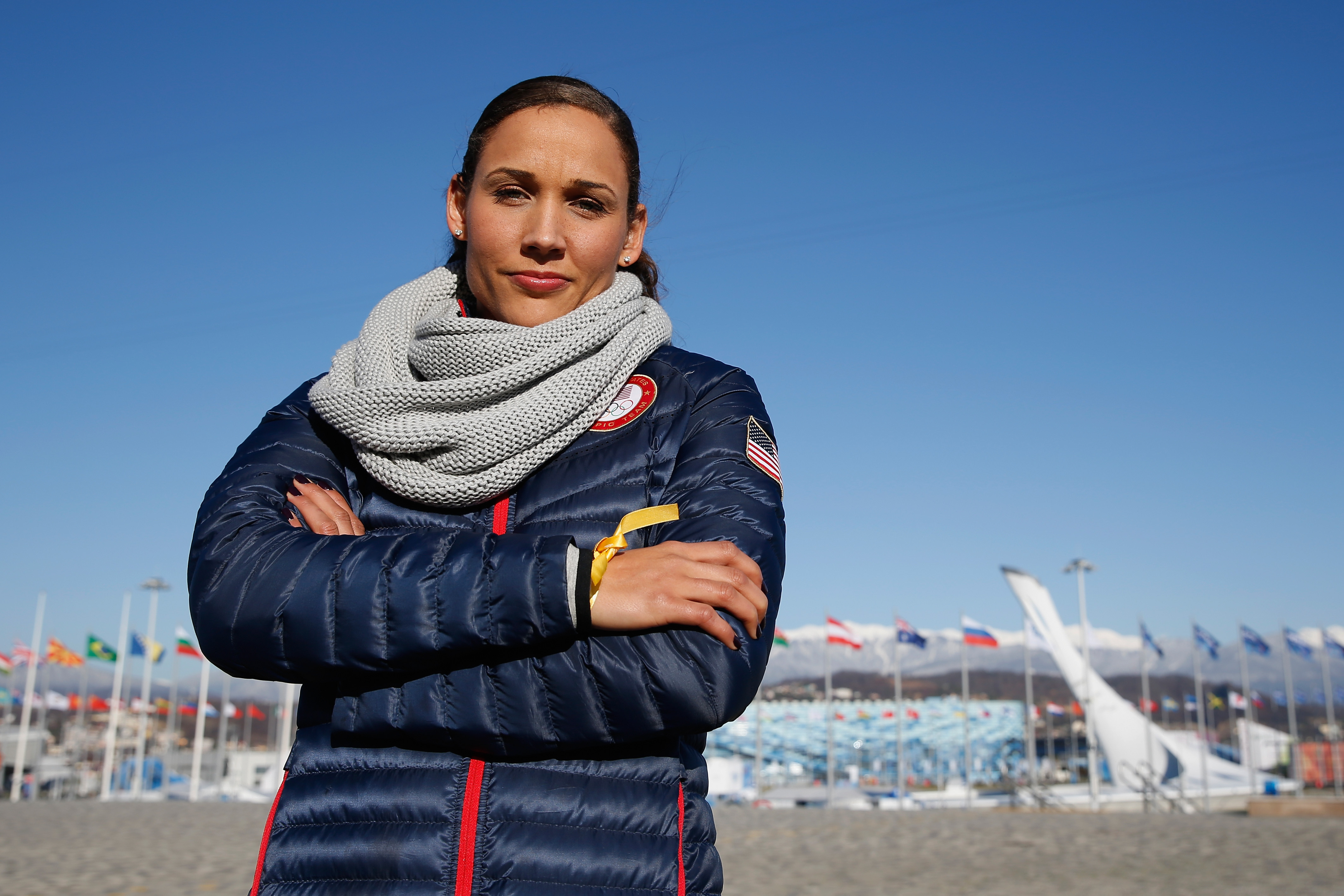 SOCHI, RUSSIA - FEBRUARY 03:  (BROADCAST-OUT) Bobsledder Lolo Jones of the United States visits the set of The Today Show ahead of the 2014 Winter Olympics in the Olympic Park on February 3, 2014 in Sochi, Russia.  (Photo by Scott Halleran/Getty Images)