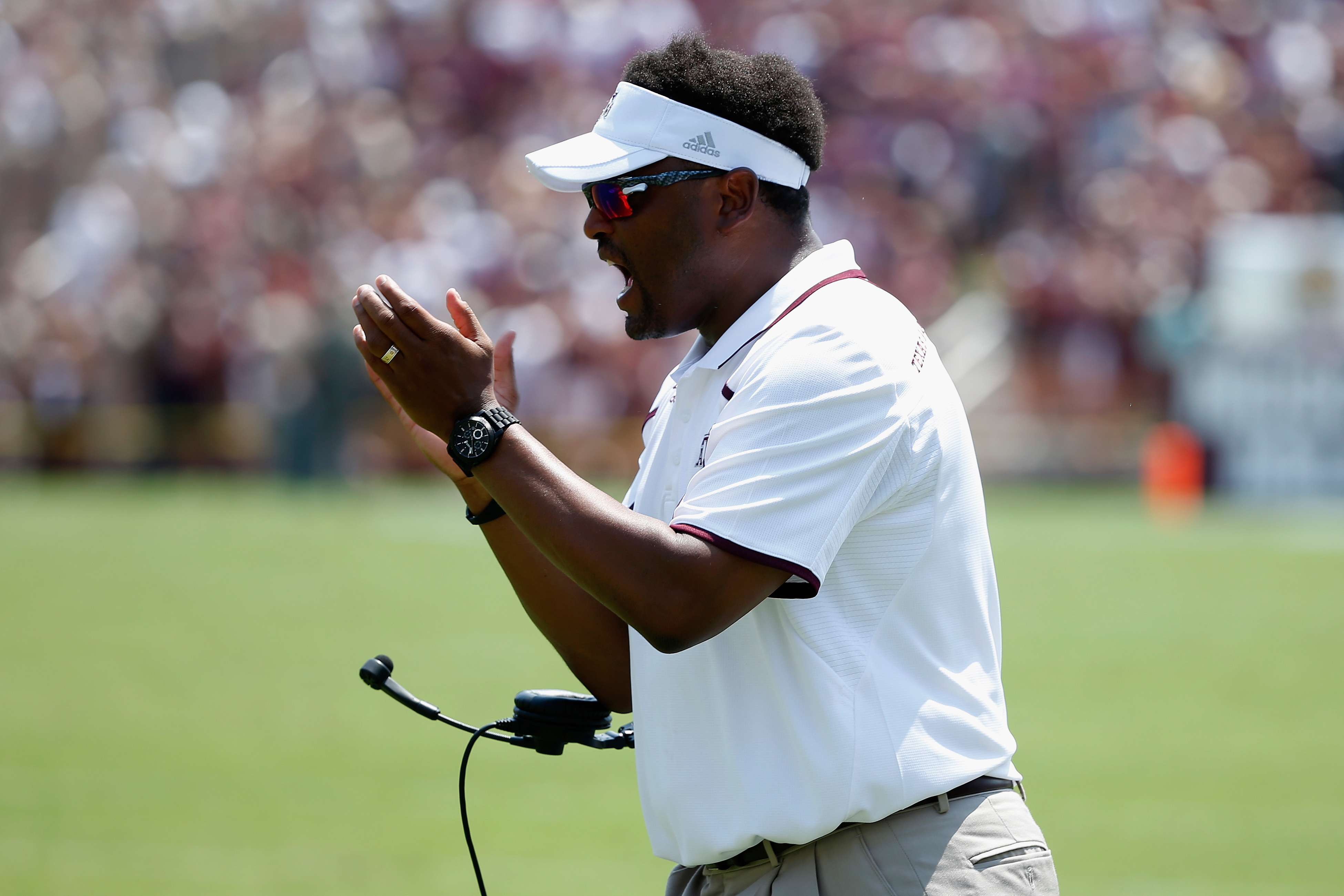 COLLEGE STATION, TX - AUGUST 31:  Texas A&M Aggies head coach Kevin Sumlin is seen the game against the Rice Owls at Kyle Field on August 31, 2013 in College Station, Texas.  (Photo by Scott Halleran/Getty Images)