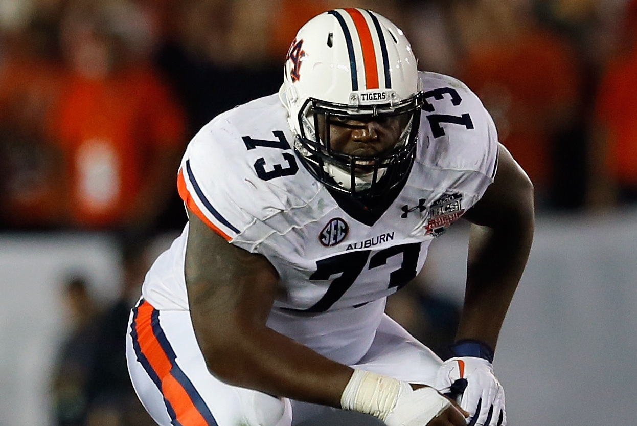 PASADENA, CA - JANUARY 06:  Offensive linesman Greg Robinson #73 of the Auburn Tigers on the field during the 2014 Vizio BCS National Championship Game at the Rose Bowl on January 6, 2014 in Pasadena, California.  (Photo by Kevin C. Cox/Getty Images)