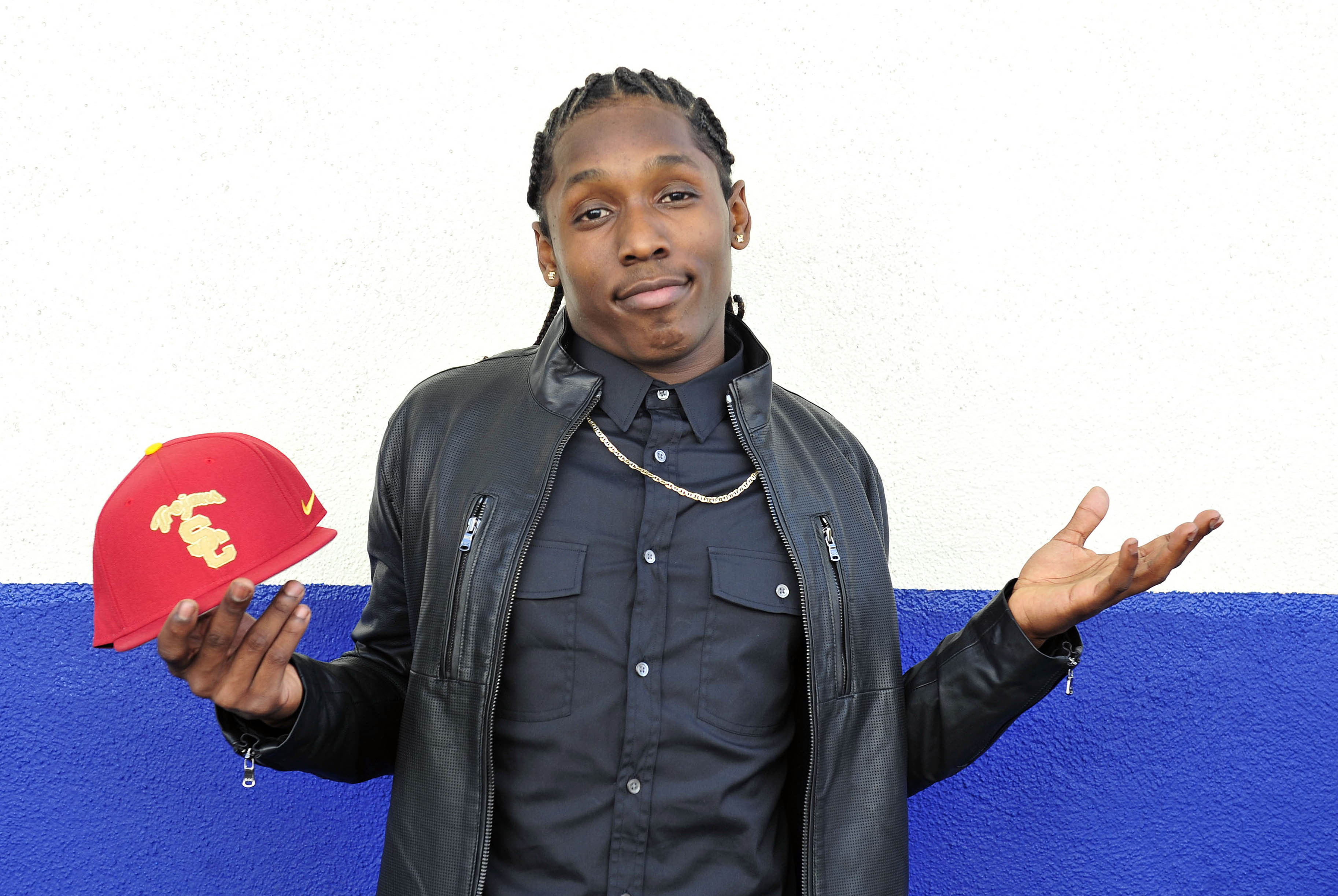 Feb 5, 2014; Gardena, CA, USA; Junipero Serra high school cornerback Adoree Jackson poses for a photo after he signs with the University of Southern California during national signing day at Junipero Serra High School. Mandatory Credit: Gary A. Vasquez-USA TODAY Sports