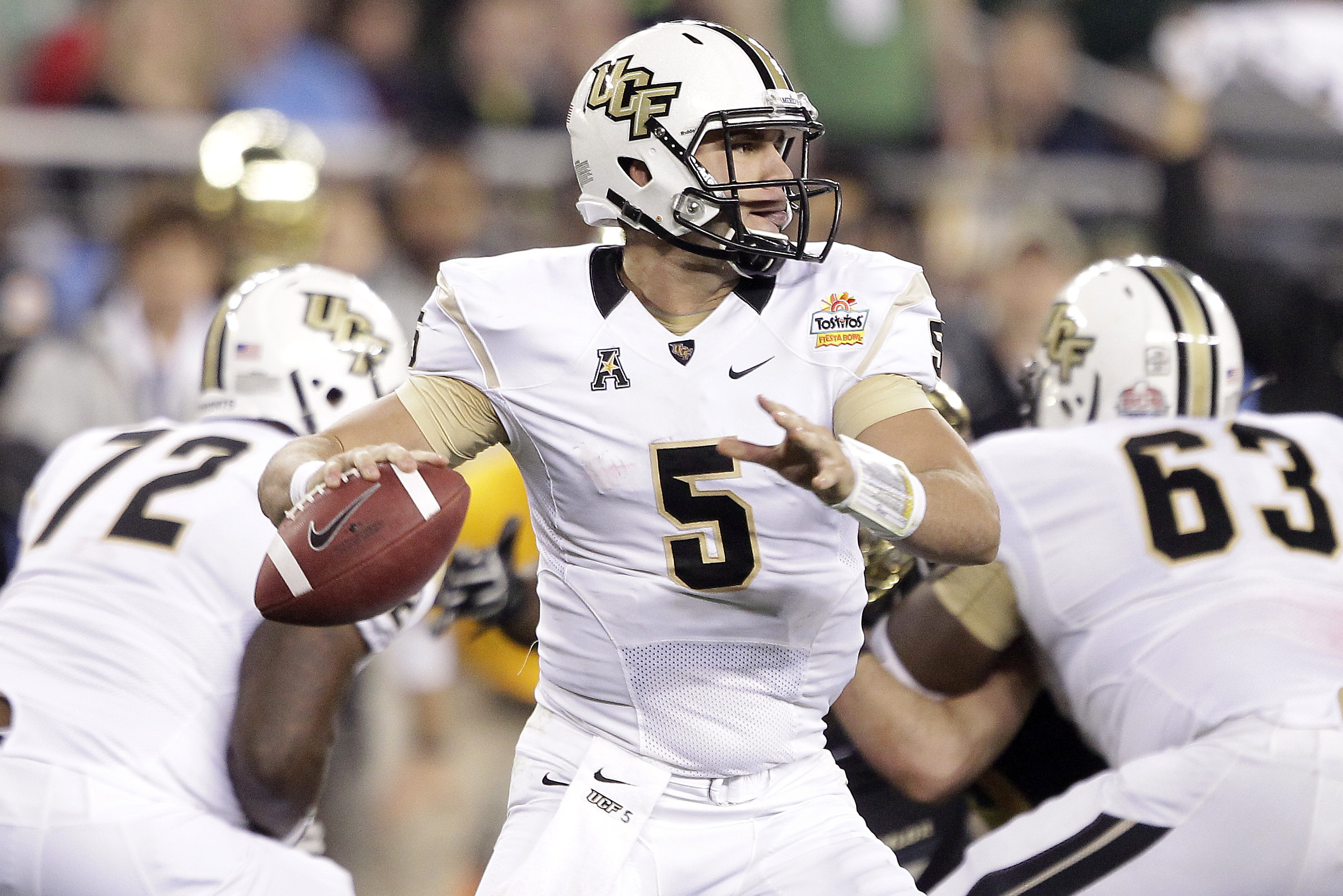 Central Florida quarterback Blake Bortles (5) during the first half of the Fiesta Bowl NCAA college football game against Baylor, Wednesday, Jan. 1, 2014, in Glendale, Ariz.  (AP Photo/Rick Scuteri)