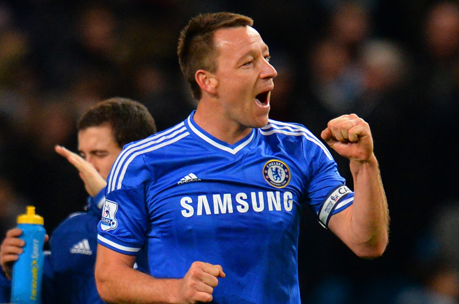MANCHESTER, ENGLAND - FEBRUARY 03:  John Terry of Chelsea celebrates victory during the Barclays Premier League match between Manchester City and Chelsea at Etihad Stadium on February 3, 2014 in Manchester, England.  (Photo by Shaun Botterill/Getty Images)