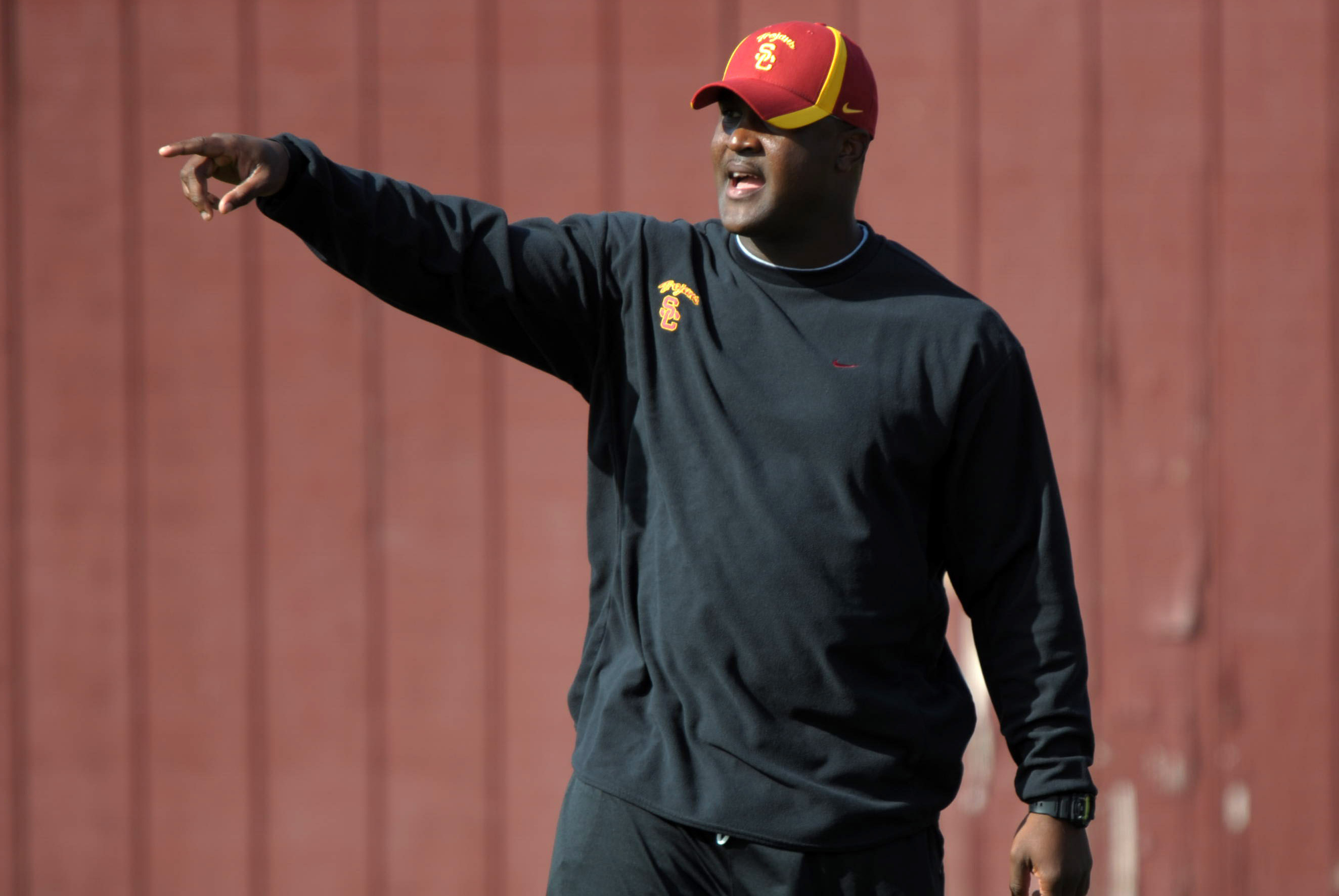 Apr 5, 2012; Los Angeles, CA, USA; Southern California Trojans receivers coach Tee Martin during a spring practice at Howard Jones Field. Mandatory Credit: Kirby Lee/Image of Sport-USA TODAY Sports