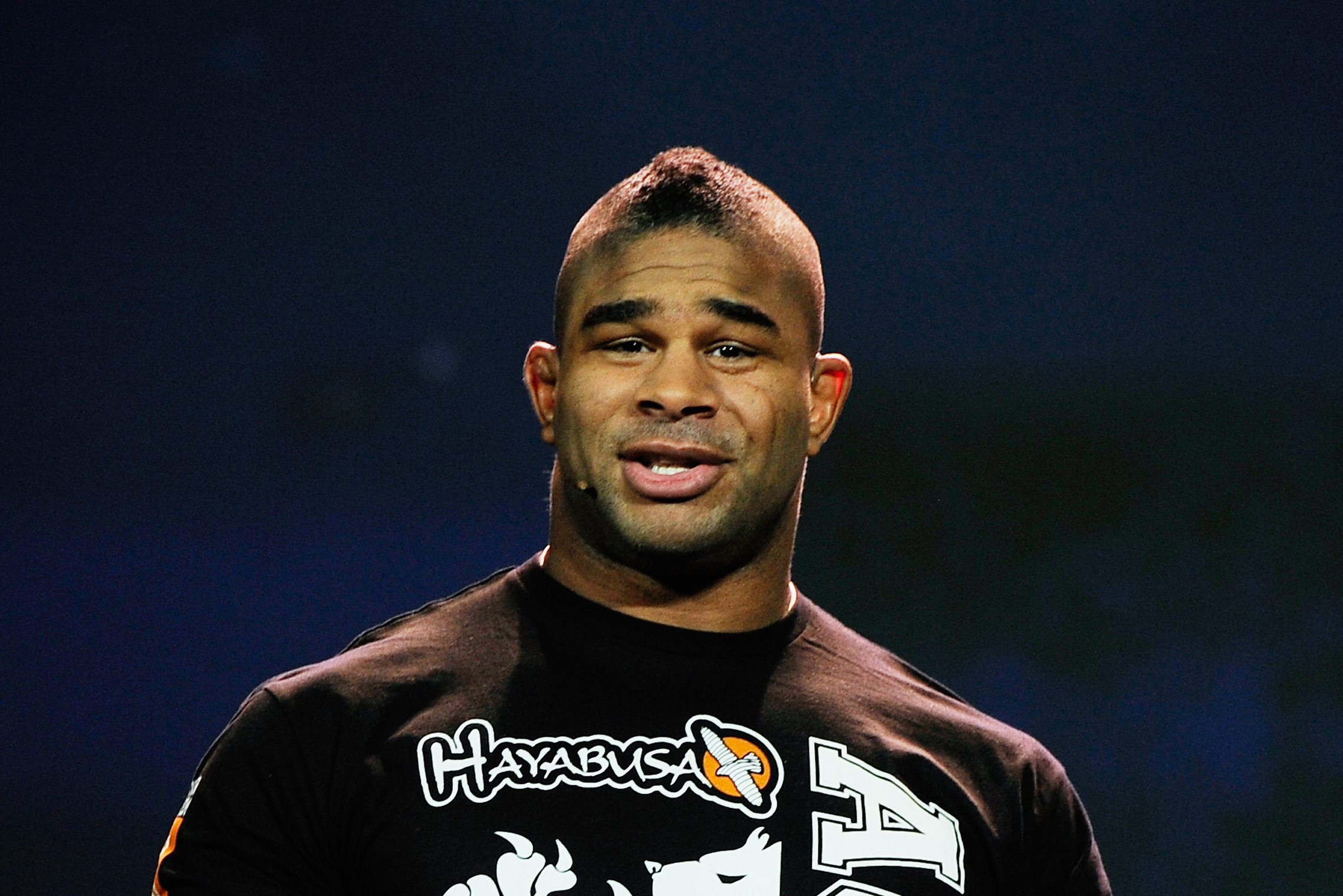 LAS VEGAS, NV - JANUARY 10:  UFC fighter Alistair 'The Reem' Overeem speaks during a presentation by Qualcomm at the 2012 International Consumer Electronics Show at The Venetian on January 10, 2012 in Las Vegas, Nevada. CES, the world's largest annual consumer technology trade show, runs through January 13 and is expected to feature 2,700 exhibitors showing off their latest products and services to about 140,000 attendees.  (Photo by Kevork Djansezian/Getty Images)