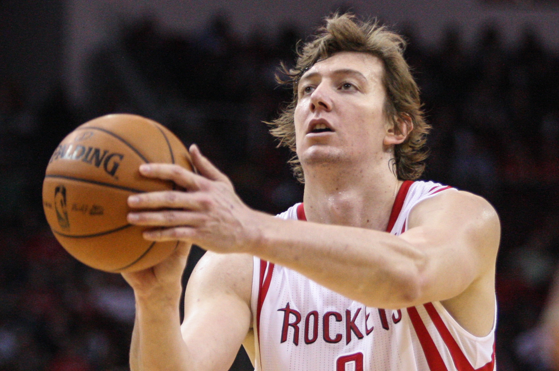 Nov 9, 2013; Houston, TX, USA; Houston Rockets center Omer Asik (3) attempts a free throw during the first quarter against the Los Angeles Clippers at Toyota Center. Mandatory Credit: Troy Taormina-USA TODAY Sports