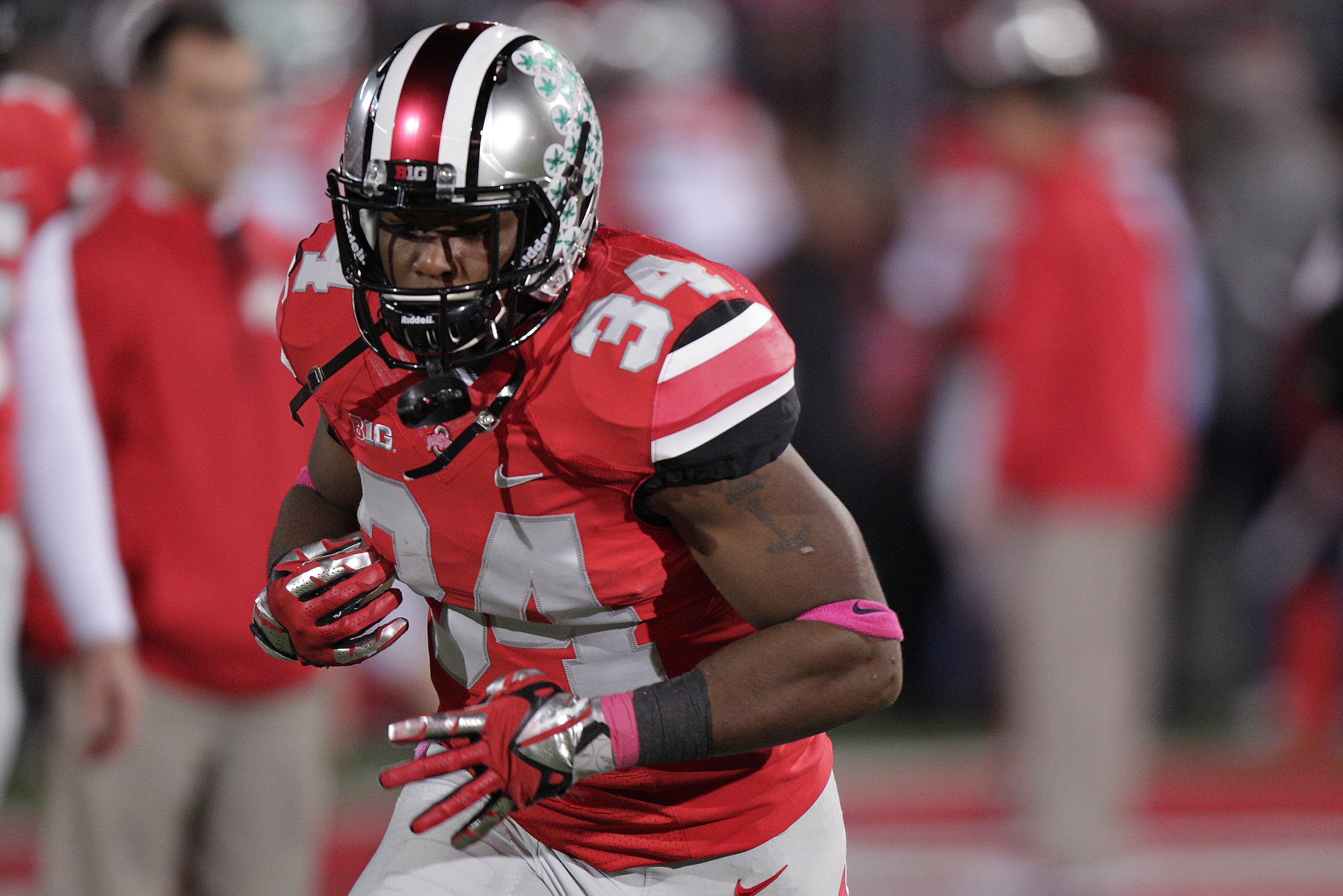 Ohio State running back Carlos Hyde during warm ups before playing Penn State during an NCAA college football game Saturday, Oct. 26, 2013, in Columbus, Ohio. (AP Photo/Jay LaPrete)