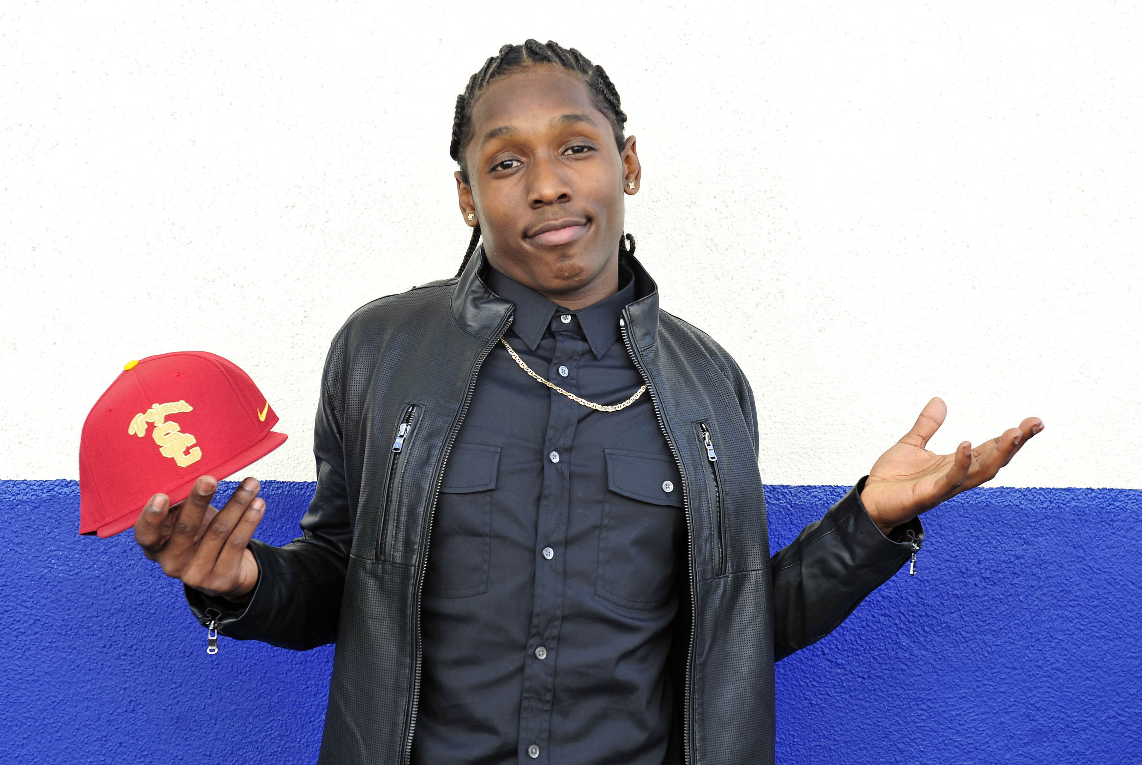Feb 5, 2014; Gardena, CA, USA; Junipero Serra high school cornerback Adoree Jackson poses for a photo after he signs with the University of Southern California during national signing day at Junipero Serra High School. Mandatory Credit: Gary A. Vasquez-USA TODAY Sports