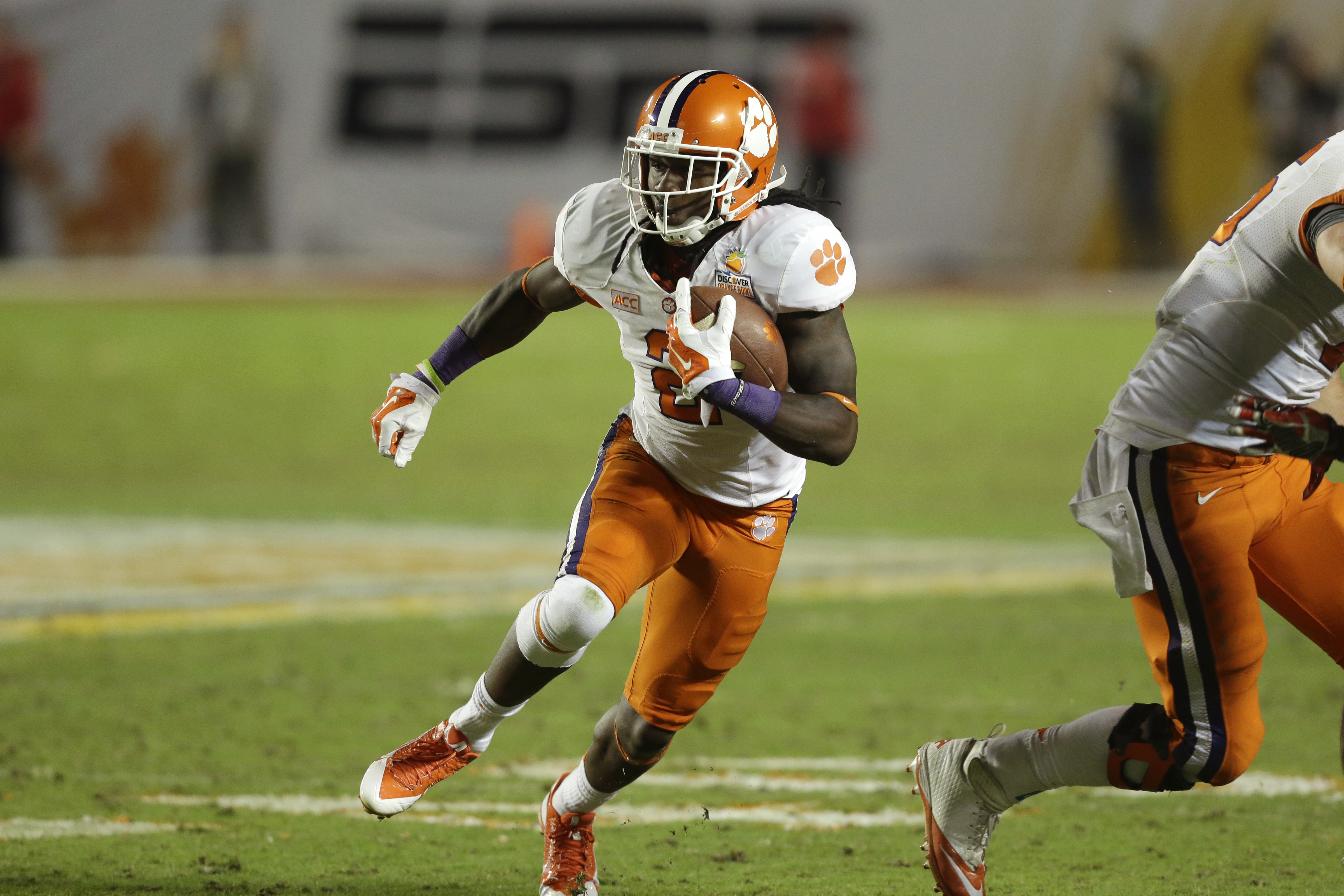 Clemson  wide receiver Sammy Watkins (2)runs during the second half of the Orange Bowl NCAA college football game against Ohio State, Friday, Jan. 3, 2014, in Miami Gardens, Fla. (AP Photo/Wilfredo Lee)