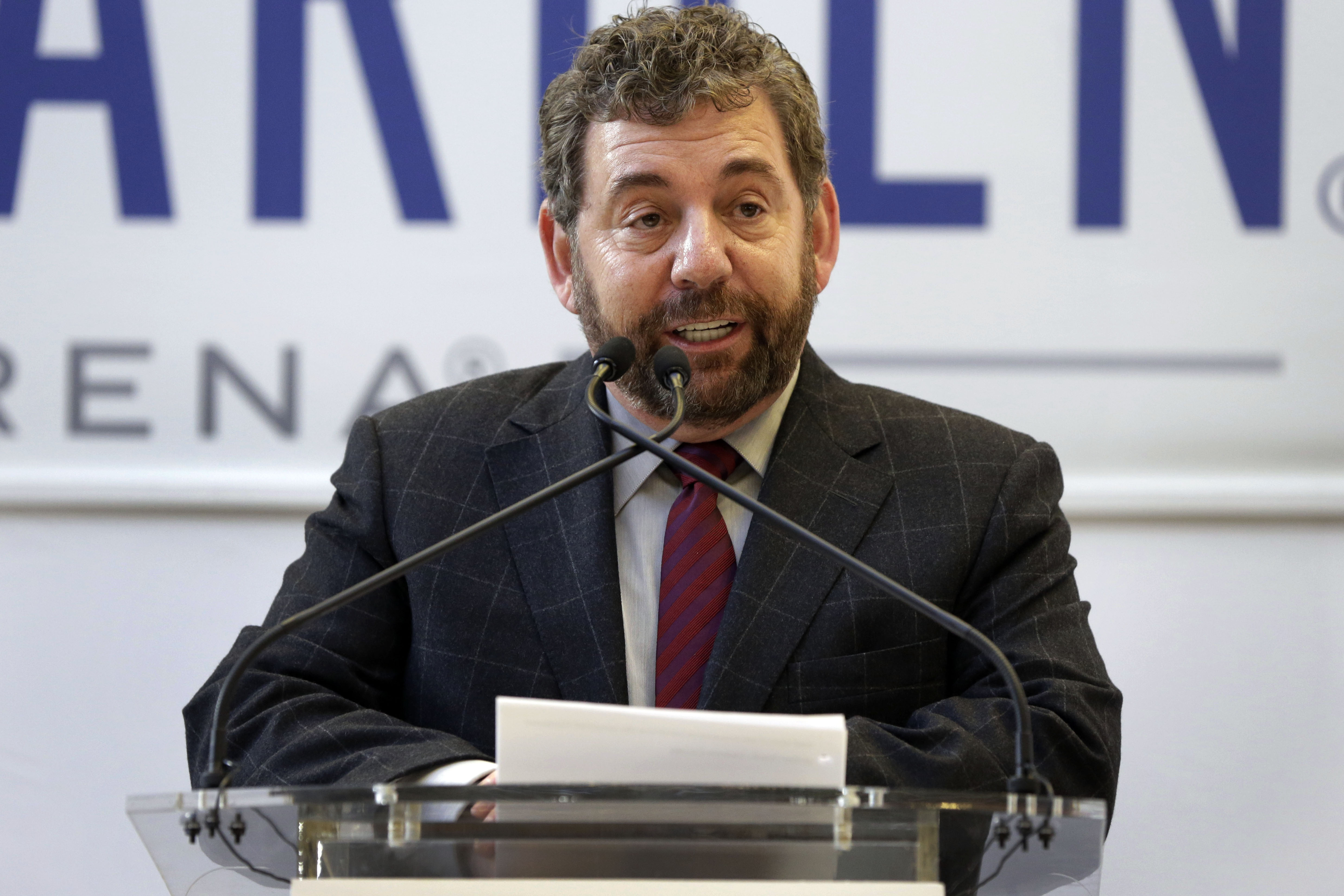 Madison Square Garden Chariman James Dolan delivers remarks during ceremonies at the newly-renovated Madison Square Garden, Thursday, Oct. 24, 2013, in New York. After three years and $1 billion, the home of the NBA's Knicks and NHL's Rangers has been remade and updated for the realities of sports in the 21st century. (AP Photo/Richard Drew)