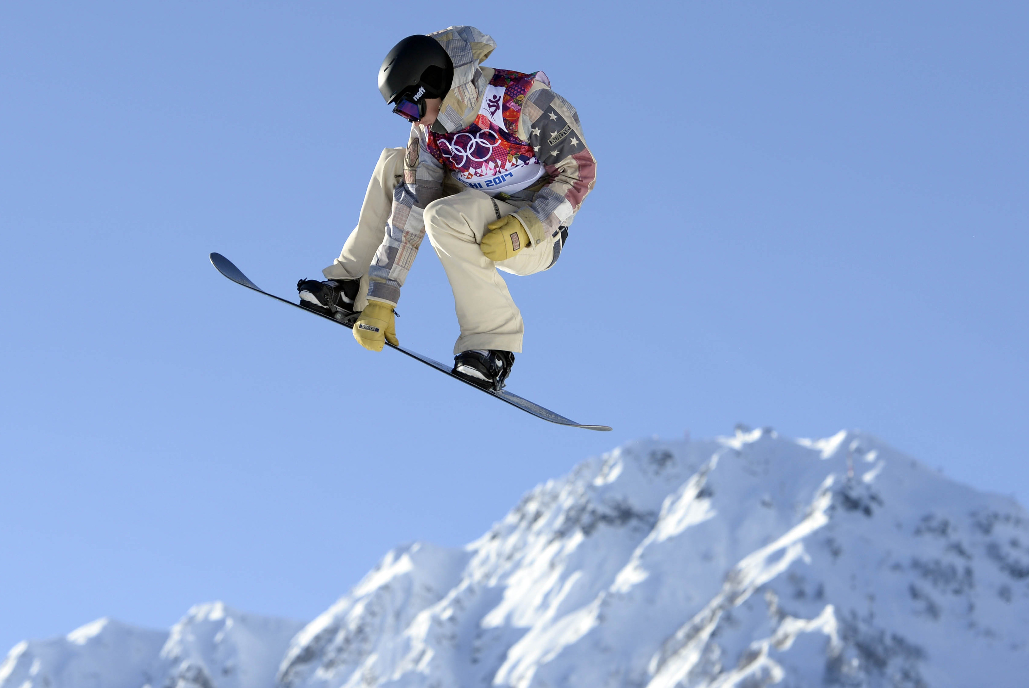 Feb 4, 2014; Krasnaya Polyana, RUS; USA snowboarder Chas Guldemond on the hill at the 2nd jump during a training session prior to the start of the Sochi 2014 Winter Olympic Games at Extreme Park. Mandatory Credit: Jack Gruber-USA TODAY Sports