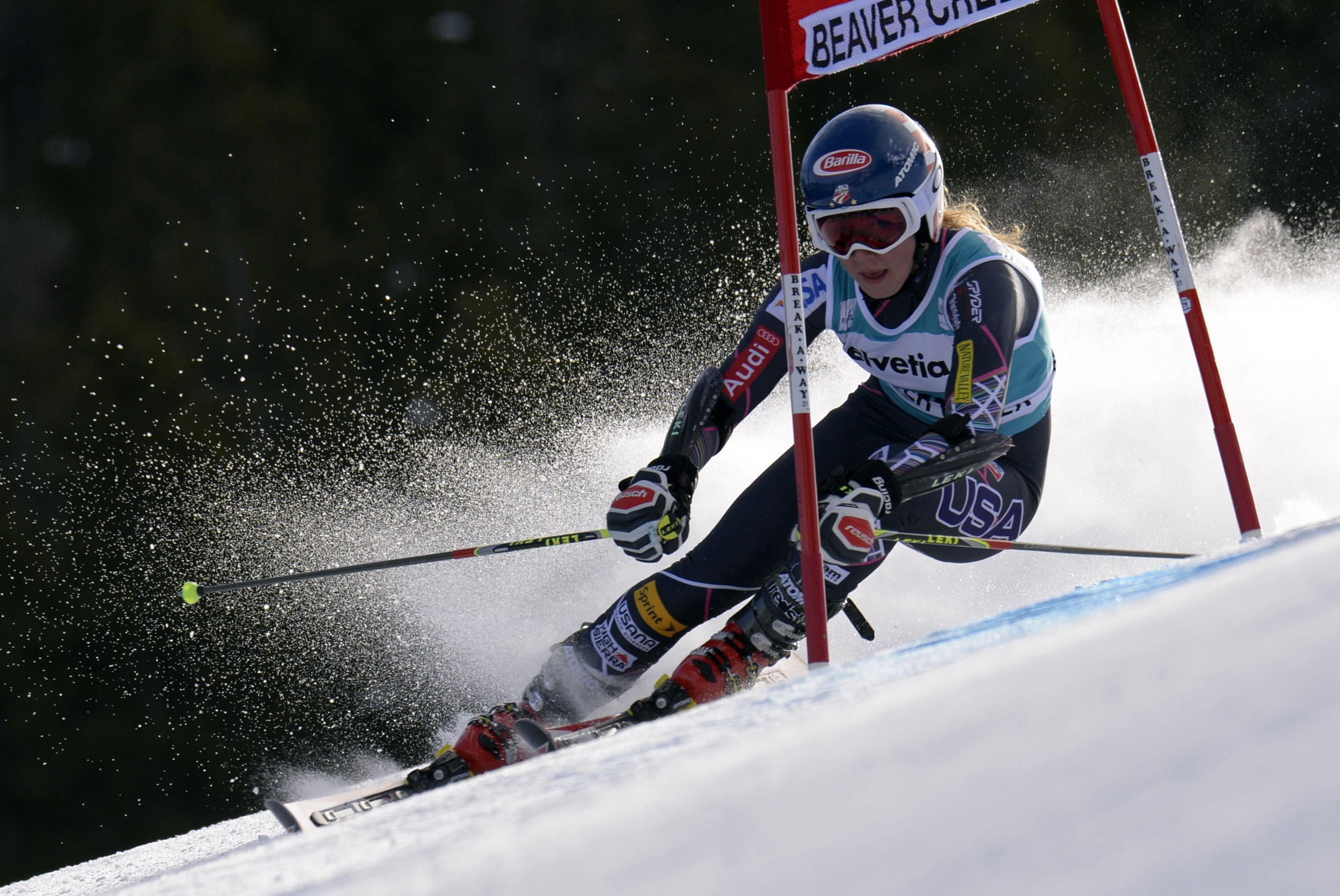 Dec 1, 2013; Beaver Creek, CO, USA; Mikaela Shiffrin (USA) is in second place after the first run of the women's giant slalom at the FIS alpine skiing World Cup at Beaver Creek Mountain. Mandatory Credit: Paul Bussi-USA TODAY Sports