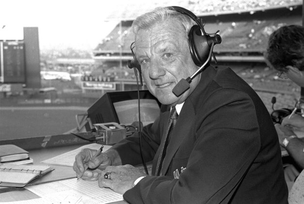 FILE - In this May 10, 1985 file photo, Hall of Famer Ralph Kiner, now a New York Mets' broadcaster, is shown at Shea Stadium in New York. The baseball Hall of Fame says slugger Ralph Kiner has died. He was 91. The Hall says Kiner died Thursday, Feb. 6, 2014, at his home in Rancho Mirage, Calif.(AP Photo/Ron Frehm, File)