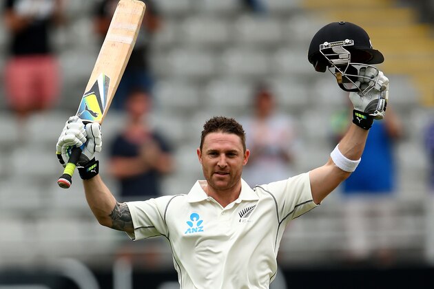 AUCKLAND, NEW ZEALAND - FEBRUARY 07:  Brendon McCullum of New Zealand celebrates his 200 run double century during day two of the First Test match between New Zealand and India at Eden Park on February 7, 2014 in Auckland, New Zealand.  (Photo by Phil Walter/Getty Images)
