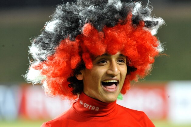 United Arab Emirates soccer player Omar Abdulrahman celebrates their 3-2 victory against Uzbekistan in their AFC 2012 Olympic qualifying match in Tashkent, Uzbekistan, Wednesday March 14, 2012. (AP Photo/Anvar Ilyasov)