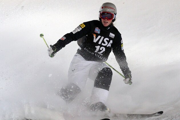 Heidi Kloser, of the United States, competes  during the women's freestyle World Cup moguls event Saturday, Jan. 11, 2014, in Park City, Utah. Kloser came in fifth place. (AP Photo/Rick Bowmer)