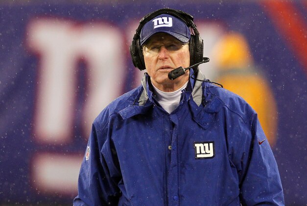 Dec 29, 2013; East Rutherford, NJ, USA; New York Giants head coach Tom Coughlin coaches against the Washington Redskins during a game at MetLife Stadium. The Giants defeated the Redskins 20-6. Mandatory Credit: Brad Penner-USA TODAY Sports