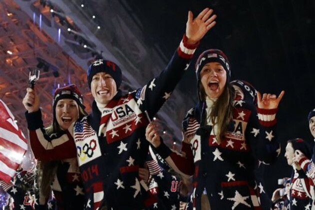 The United States team arrives during the opening ceremony of the 2014 Winter Olympics in Sochi, Russia, Friday, Feb. 7, 2014. (AP Photo/Patrick Semansky)