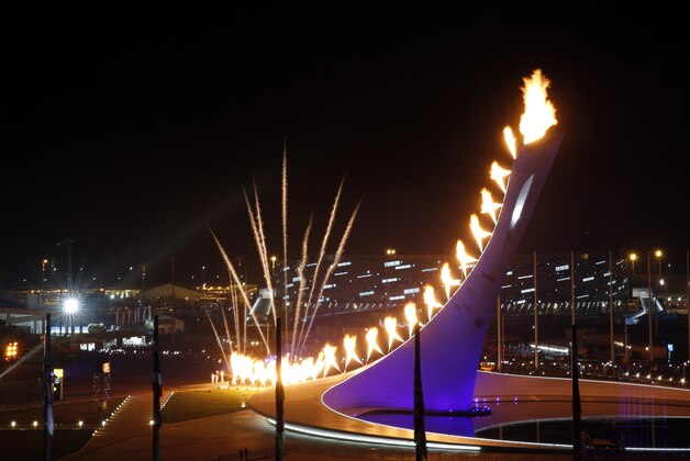 The Olympic Cauldron is lit during the opening ceremony of the 2014 Winter Olympics in Sochi, Russia, Friday, Feb. 7, 2014. (AP Photo/Julio Cortez)