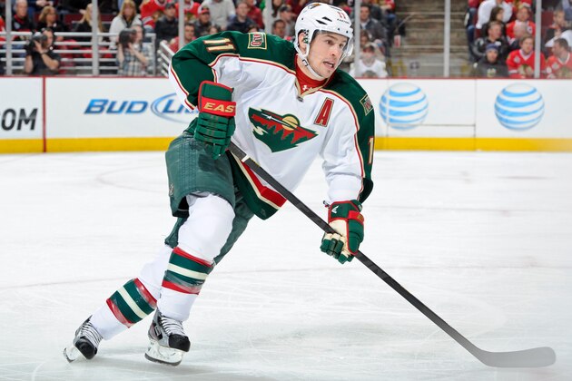 CHICAGO, IL - MAY 3: Zach Parise #11 of the Minnesota Wild skates up the ice in Game Two of the Western Conference Quarterfinals against the Chicago Blackhawks during the 2013 Stanley Cup Playoffs at the United Center on May 03, 2013 in Chicago, Illinois. (Photo by Bill Smith/NHLI via Getty Images)