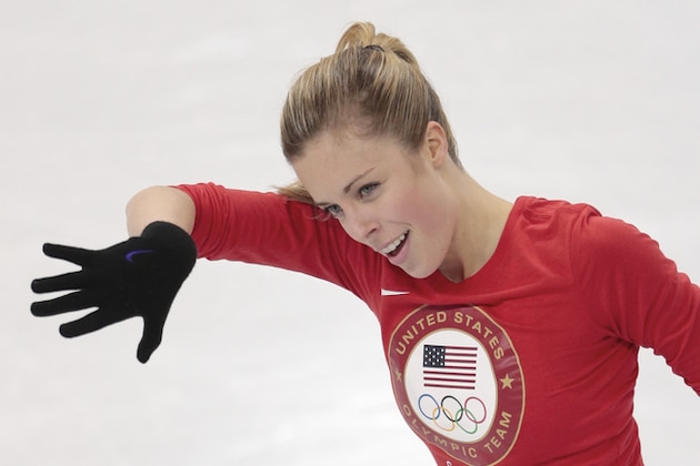 Ashley Wagner, of the United States, skates at the figure stating practice rink ahead of the 2014 Winter Olympics, Wednesday, Feb. 5, 2014, in Sochi, Russia. (AP Photo/Ivan Sekretarev)