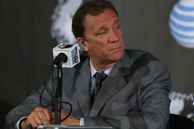 MINNEAPOLIS, MN - AUGUST 16: Phil 'Flip' Saunders, President of Basketball Operations of the Minnesota Timberwolves listens to a question at the press conference announcing Nikola Pekovic's contract re-signing on August 16, 2013 at Target Center in Minneapolis, Minnesota. NOTE TO USER: User expressly acknowledges and agrees that, by downloading and or using this Photograph, user is consenting to the terms and conditions of the Getty Images License Agreement. Mandatory Copyright Notice: Copyright 2013 NBAE (Photo by David Sherman/NBAE via Getty Images) MINNEAPOLIS, MN - AUGUST 16: Phil 'Flip' Saunders, President of Basketball Operations of the Minnesota Timberwolves listens to a question at the press conference announcing Nikola Pekovic's contract re-signing on August 16, 2013 at Target Center in Minneapolis, Minnesota. NOTE TO USER: User expressly acknowledges and agrees that, by downloading and or using this Photograph, user is consenting to the terms and conditions of the Getty Images License Agreement. Mandatory Copyright Notice: Copyright 2013 NBAE (Photo by David Sherman/NBAE via Getty Images)
