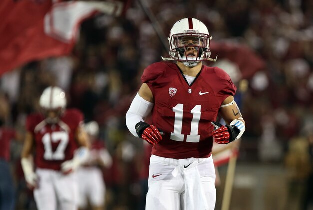 Nov 7, 2013; Stanford, CA, USA; Stanford Cardinal linebacker Shayne Skov (11) runs onto the field before the game against the Oregon Ducks at Stanford Stadium. Mandatory Credit: Kelley L Cox-USA TODAY Sports