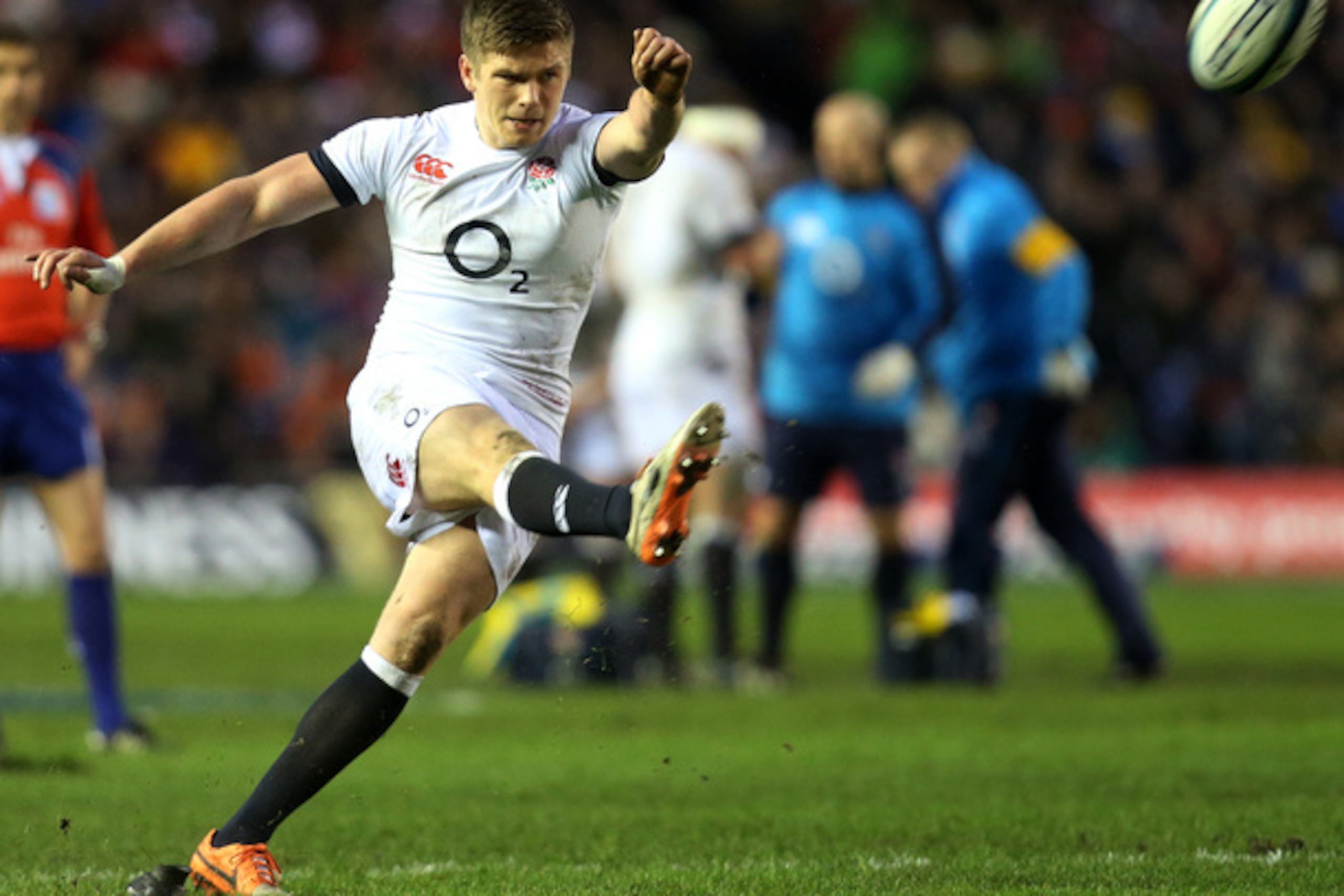England's Owen Farrell converts a try during their Six Nations rugby union international match against Scotland at Murrayfield, Edinburgh, Scotland, Saturday Feb. 8, 2014. (AP Photo/Scott Heppell) England's Owen Farrell converts a try during their Six Nations rugby union international match against Scotland at Murrayfield, Edinburgh, Scotland, Saturday Feb. 8, 2014. (AP Photo/Scott Heppell)