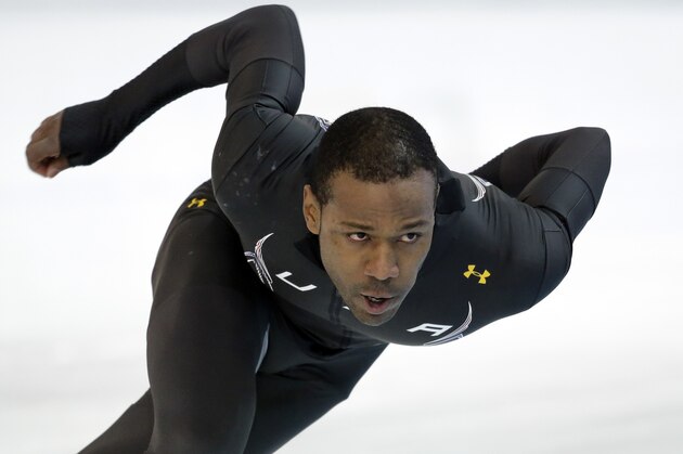 Speedskater Shani Davis of the U.S. trains at the Adler Arena Skating Center during the 2014 Winter Olympics in Sochi, Russia, Thursday, Feb. 6, 2014. (AP Photo/Patrick Semansky)