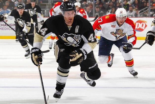 PITTSBURGH, PA - JANUARY 20:  Brooks Orpik #44 of the Pittsburgh Penguins skates against the Florida Panthers on January 20, 2014 at Consol Energy Center in Pittsburgh, Pennsylvania.  (Photo by Gregory Shamus/NHLI via Getty Images)