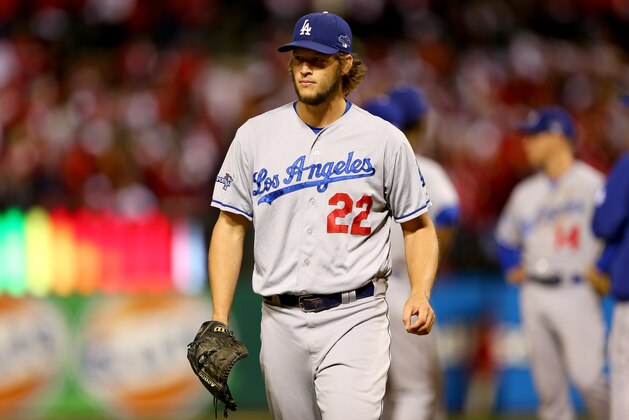 ST LOUIS, MO - OCTOBER 18:  Pitcher Clayton Kershaw #22 of the Los Angeles Dodgers is pulled in the fifth inning against the St. Louis Cardinals in Game Six of the National League Championship Series at Busch Stadium on October 18, 2013 in St Louis, Missouri.  (Photo by Elsa/Getty Images)